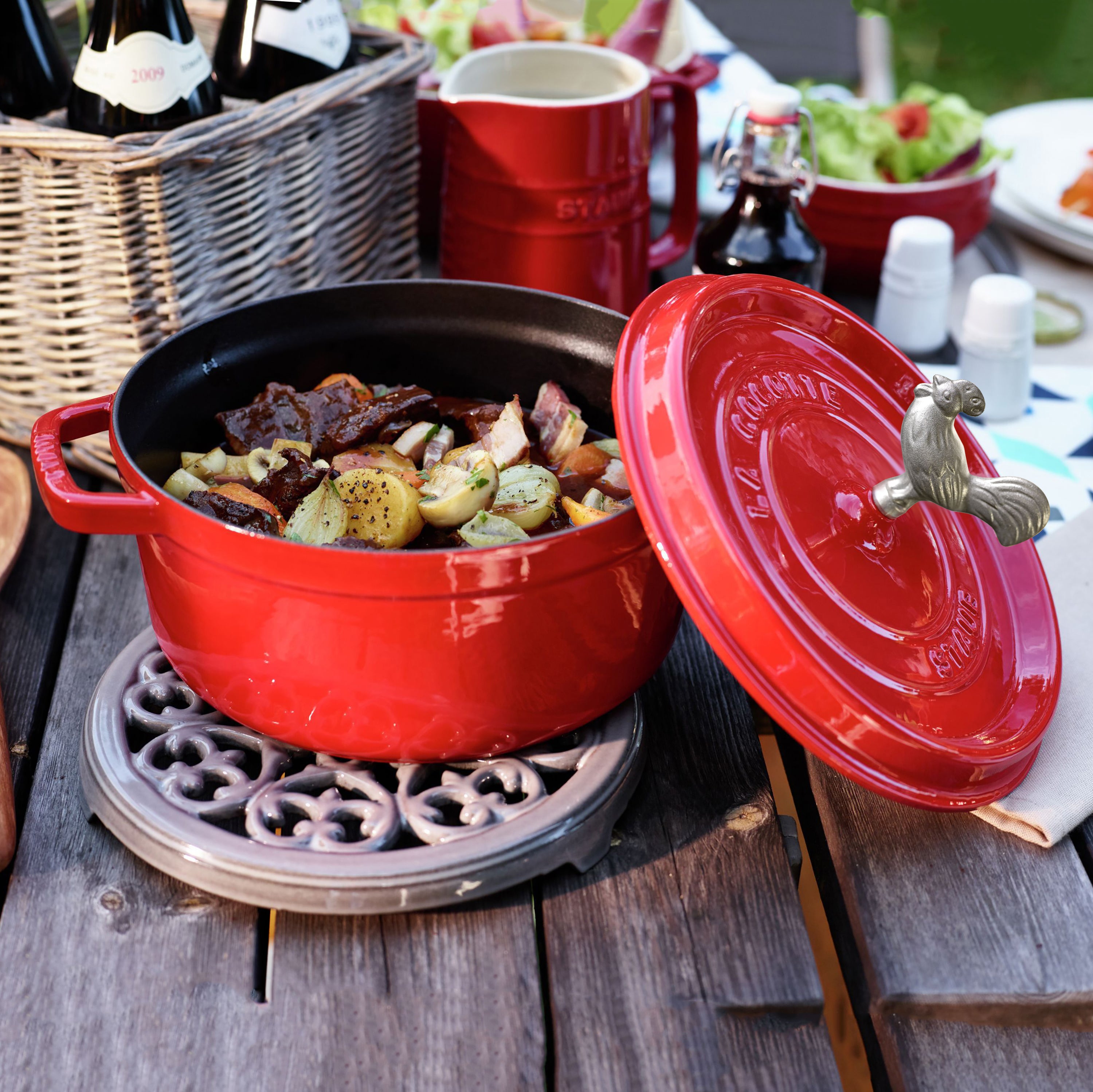 Interior of the Dutch oven showing textured black matte enamel for browning
