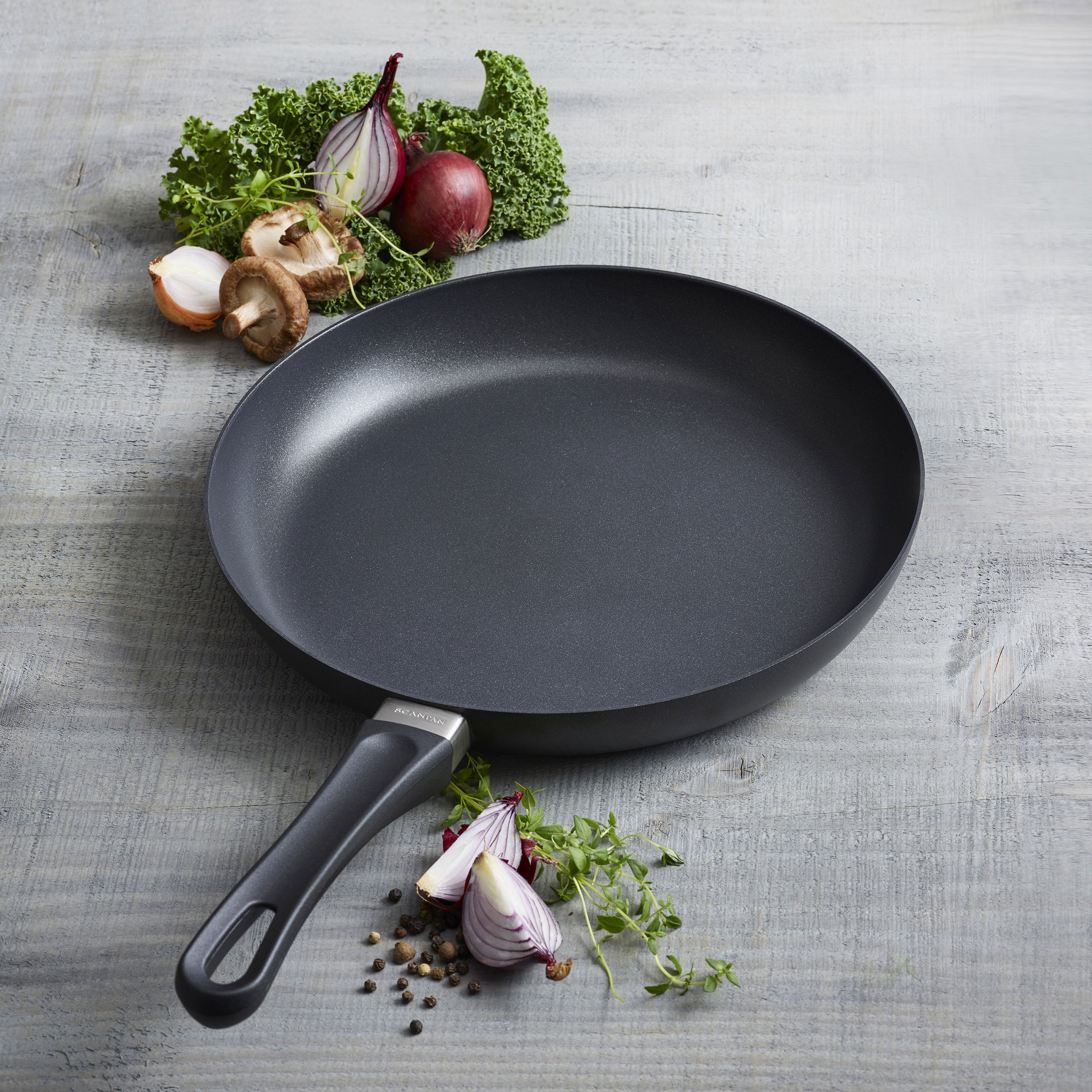 Close-up of the durable nonstick frying pan surface with even heat distribution