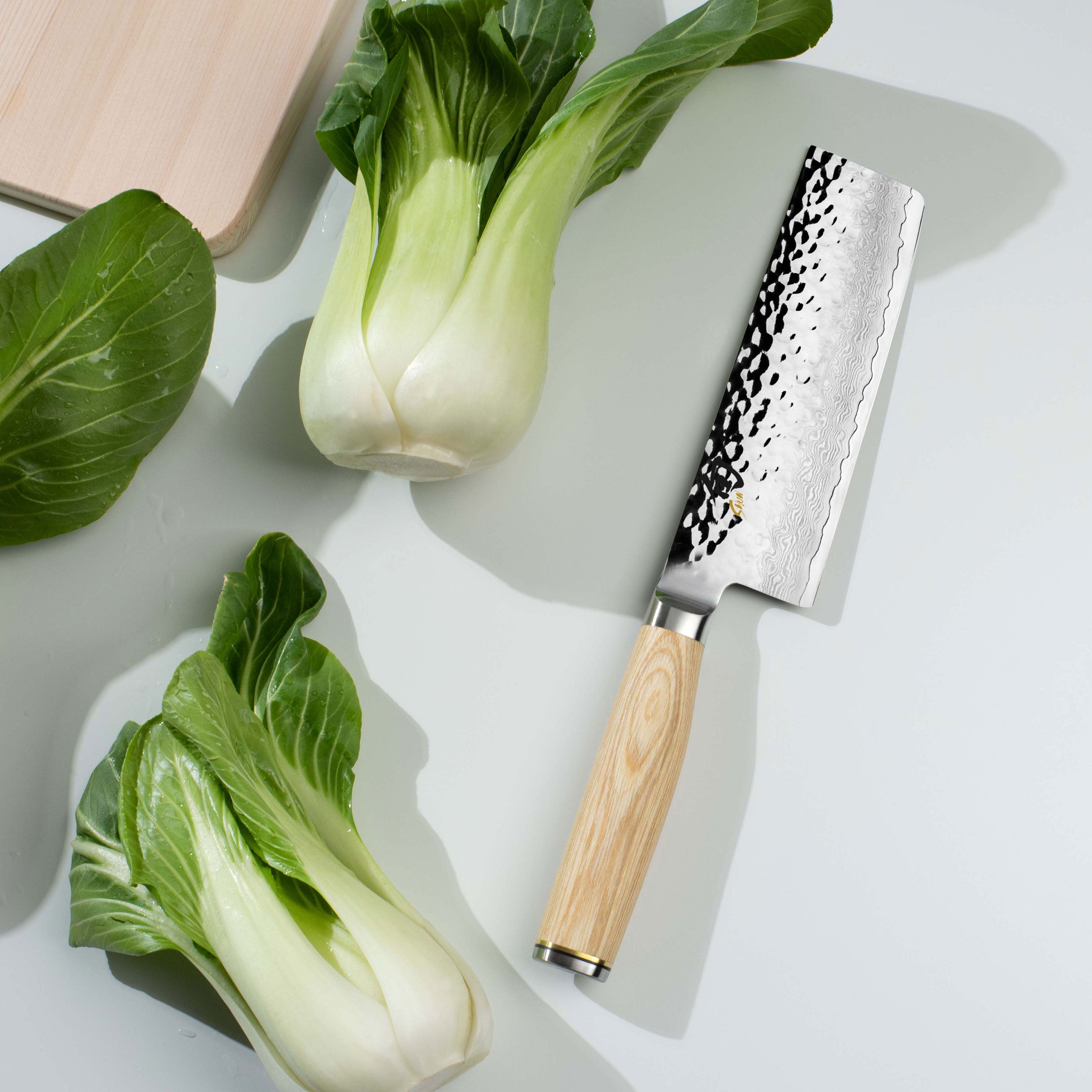 Shun Premier Blonde knife set with Damascus layered blades and wooden handles