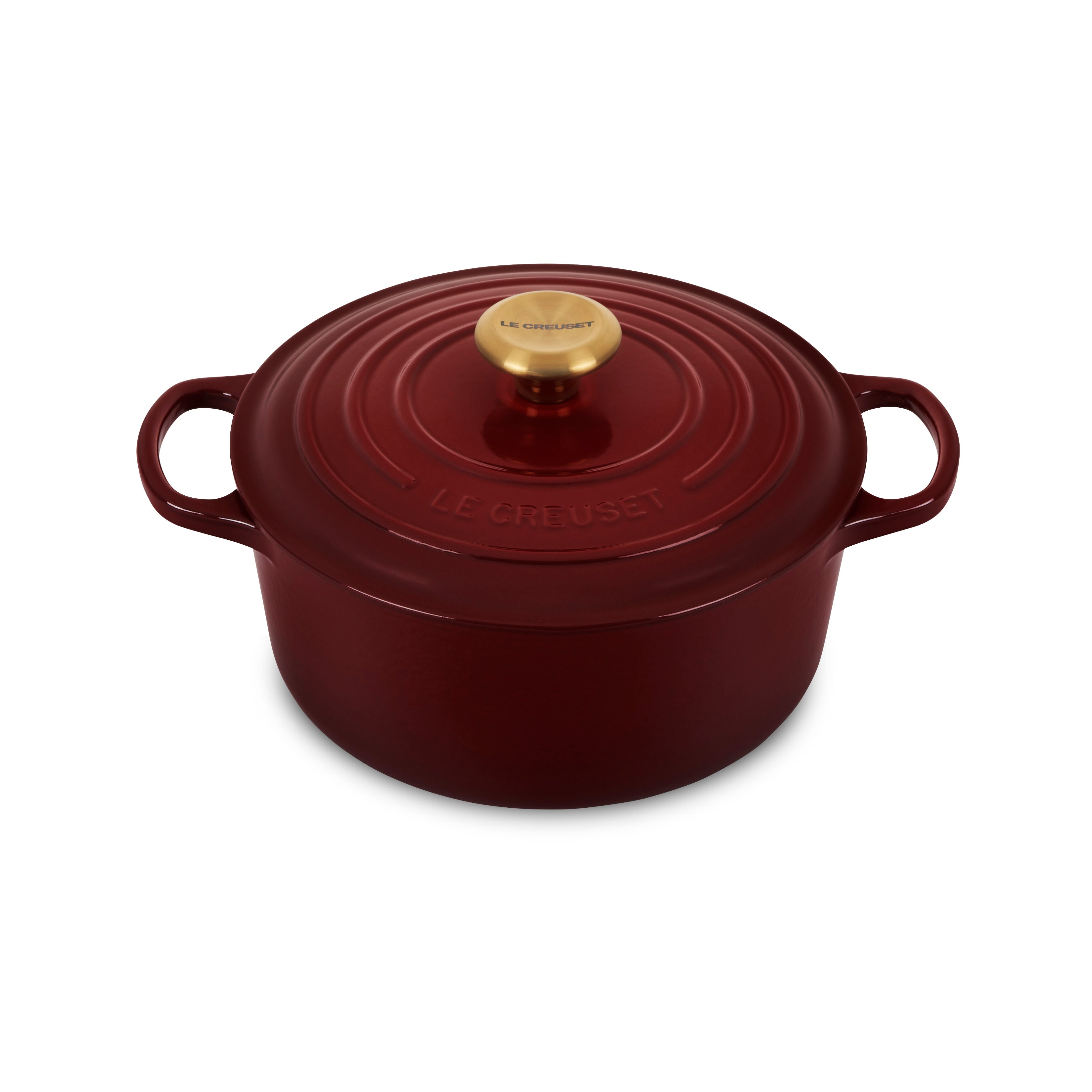 Le Creuset Signature cast iron Dutch oven with lid on stove