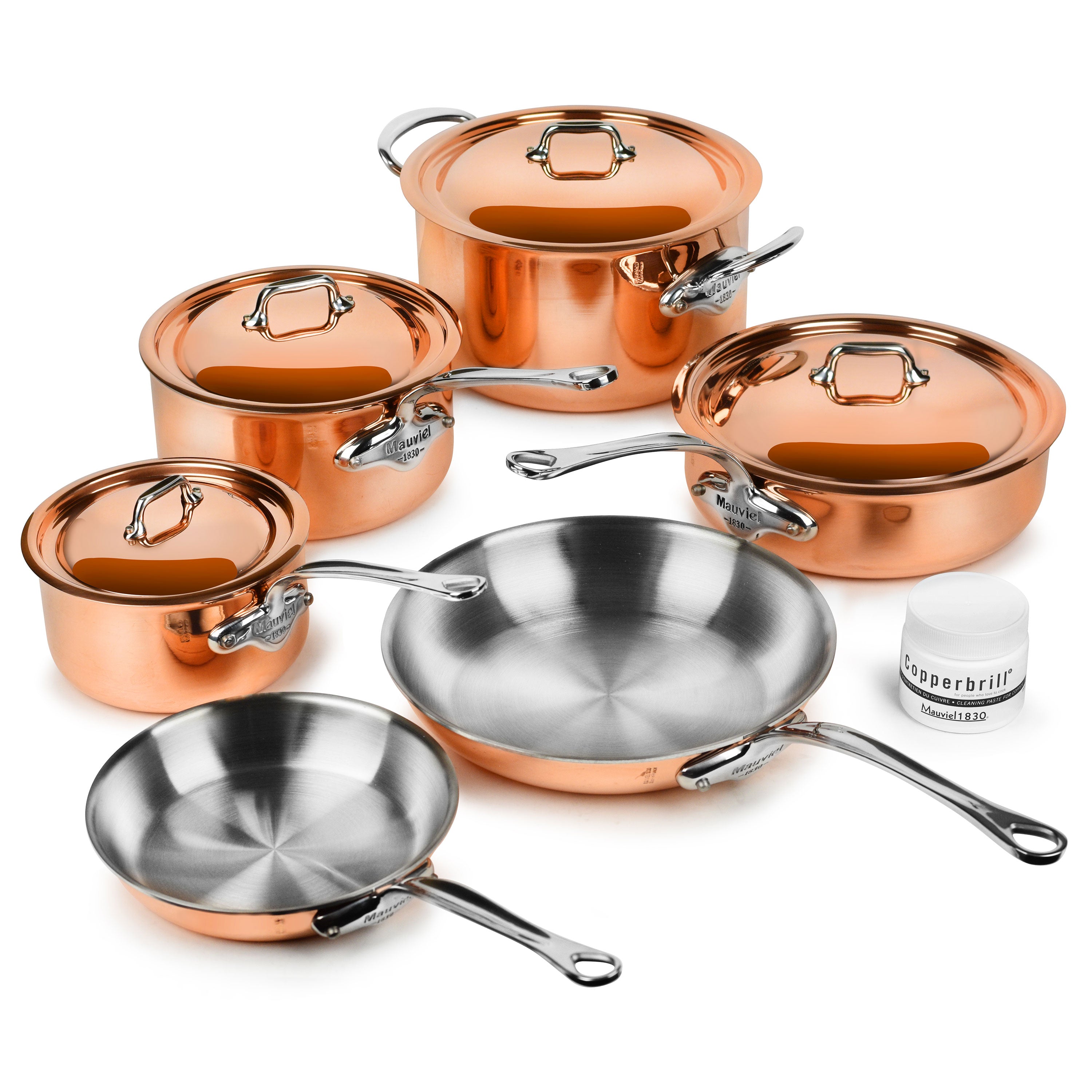 Mauviel M'6S copper frying pan highlighting its sleek design and sturdy handle
