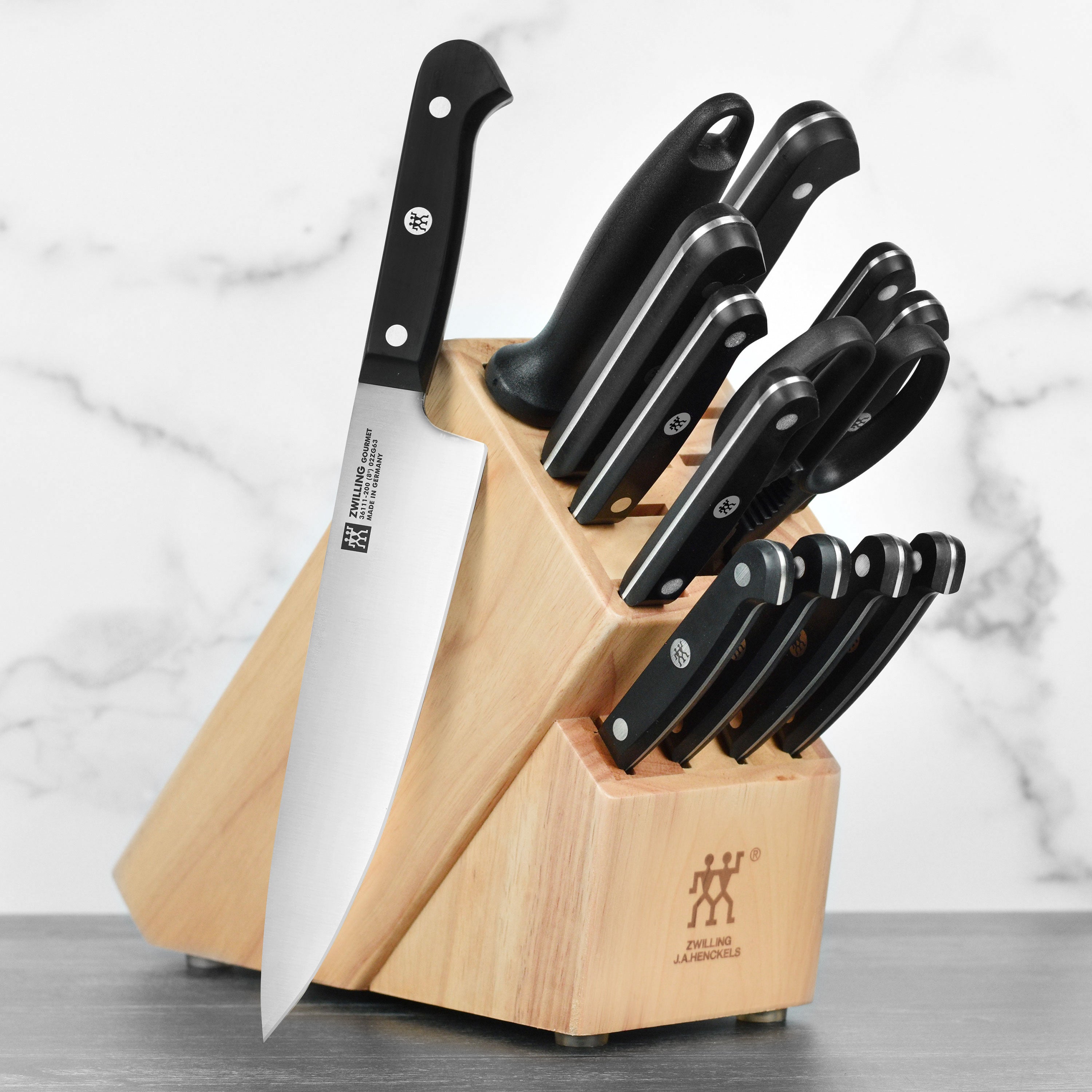 Zwilling Elite Knife Block Set from the front, showcasing the elegant design and high-quality knives.