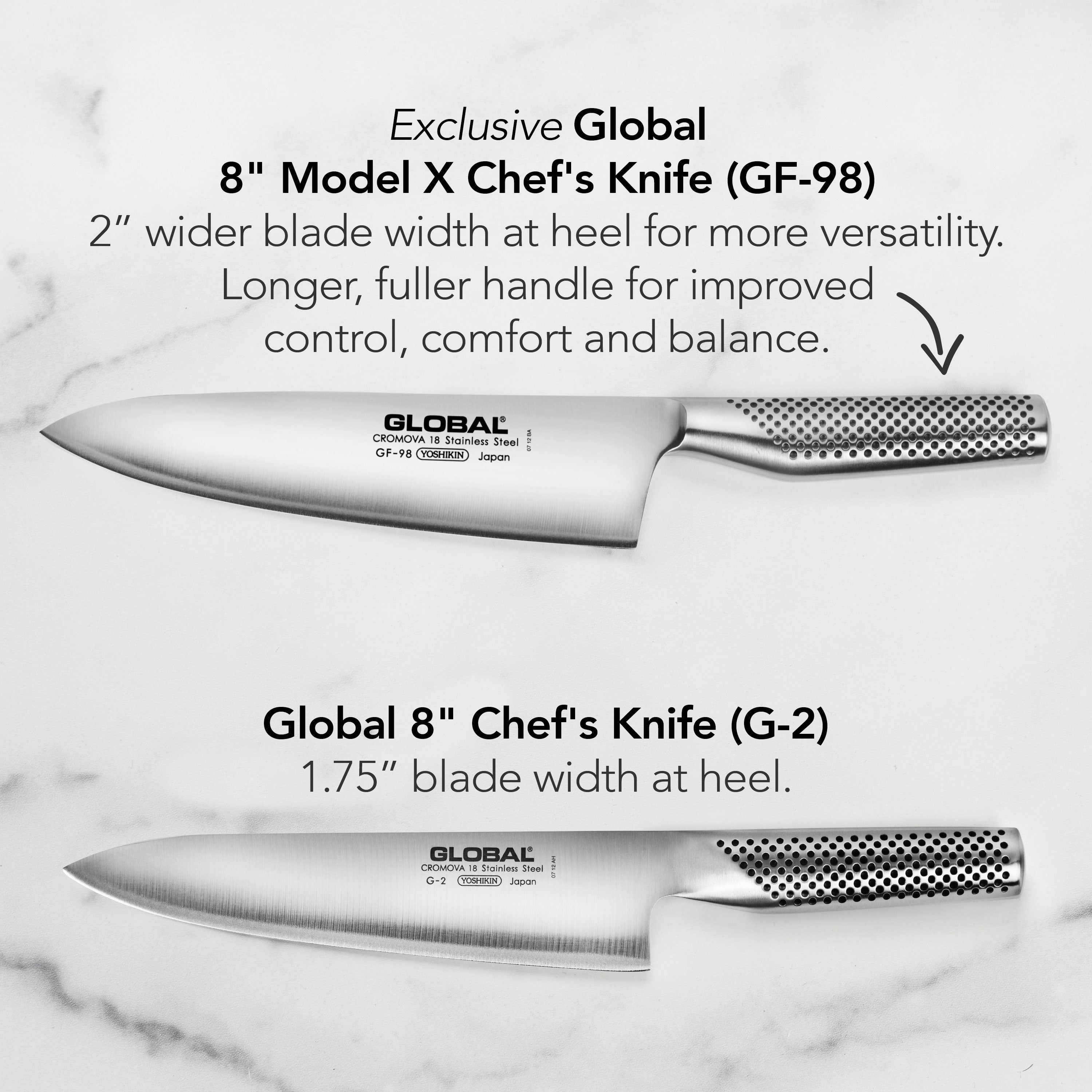 Set of Japanese kitchen knives including a chef knife and paring knife on a wooden cutting board