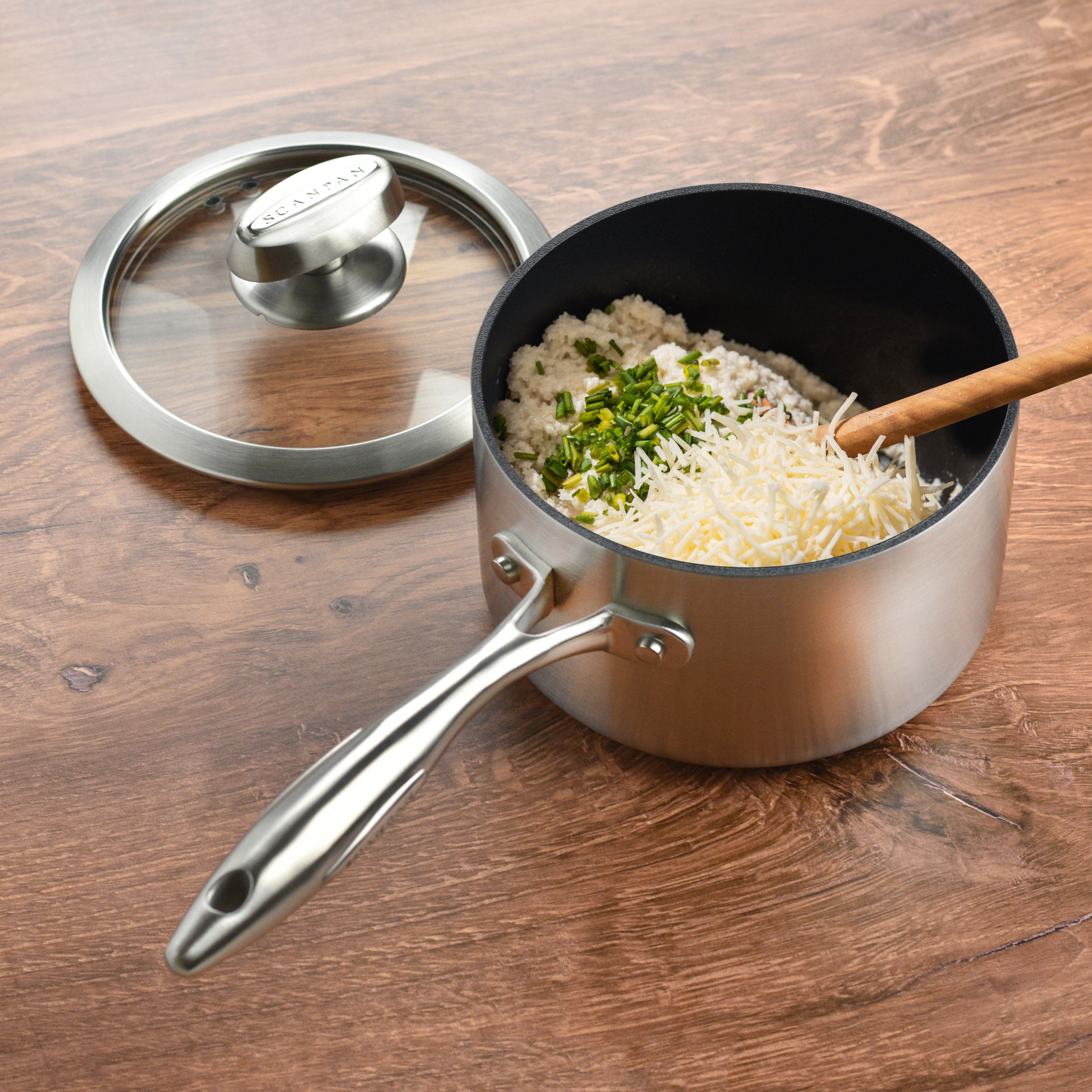 Cookware set in use, showing even heat distribution and nonstick surface
