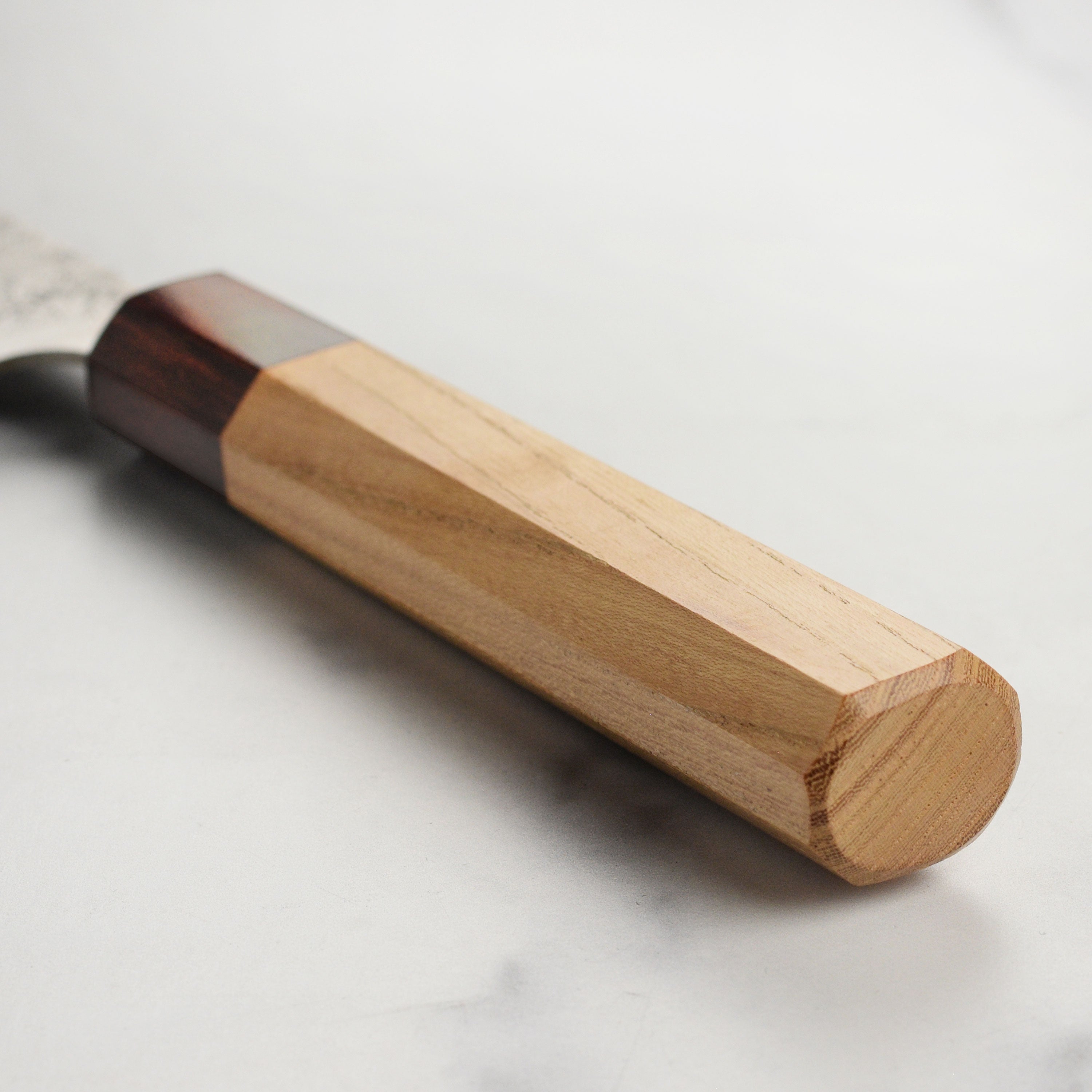 Close-up of the nashiji finish on the blade of the Sakai Masterpiece Nakiri Knife