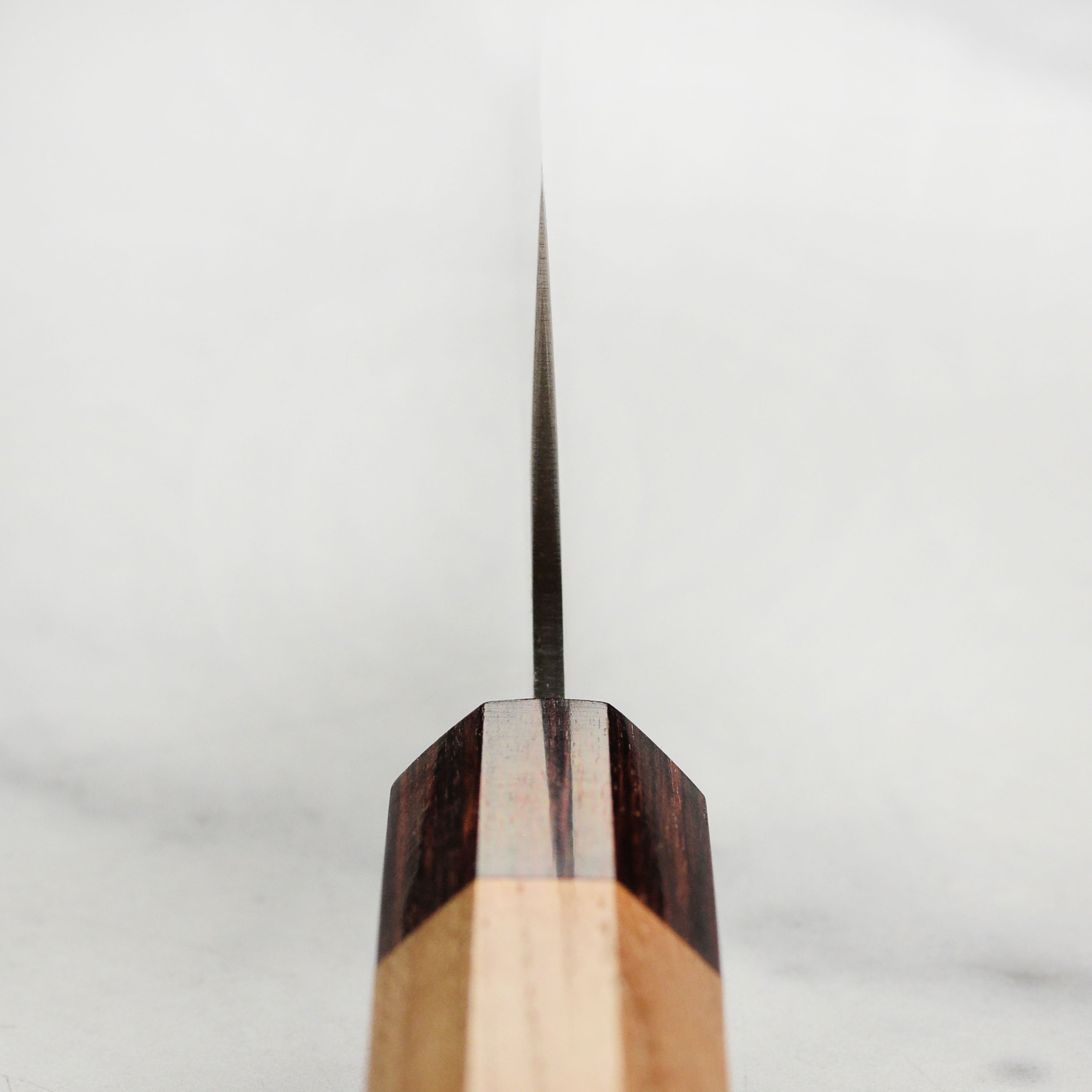 Close-up of the nashiji finish on the blade of the Sakai Masterpiece Nakiri Knife