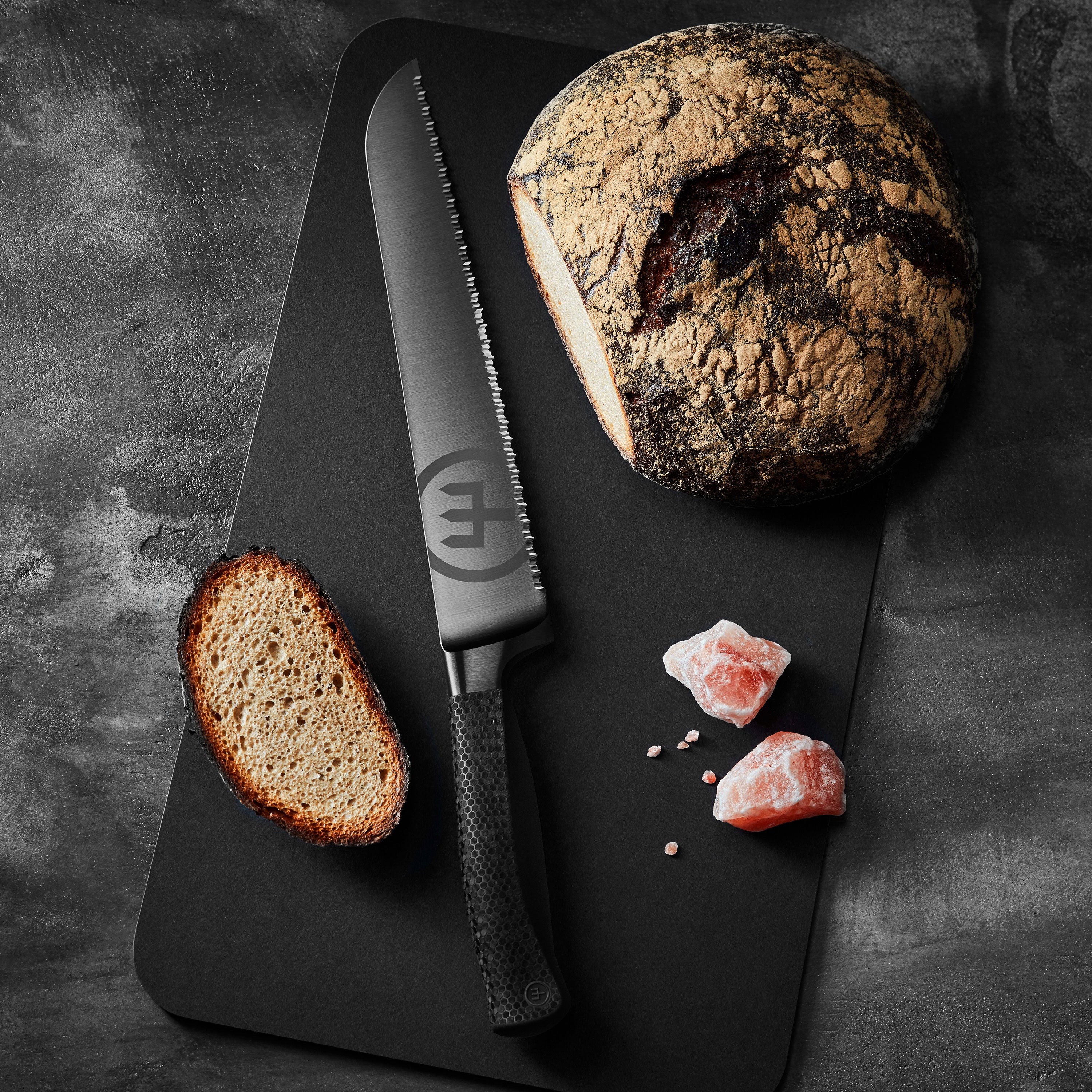 Stylish knife block holding the top rated Wusthof knife set on a kitchen countertop