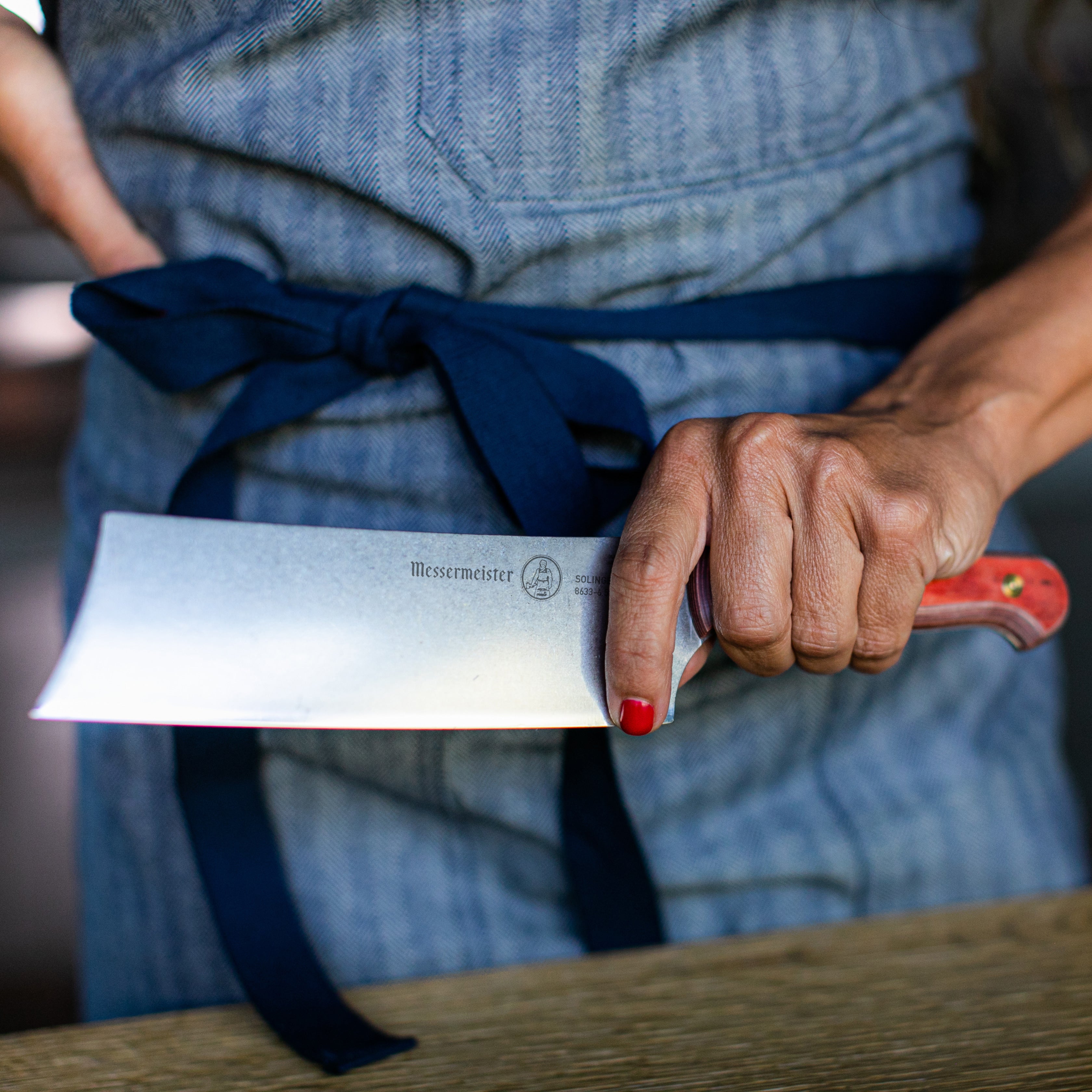 Messermeister nakiri knife blade detail for precise vegetable cuts