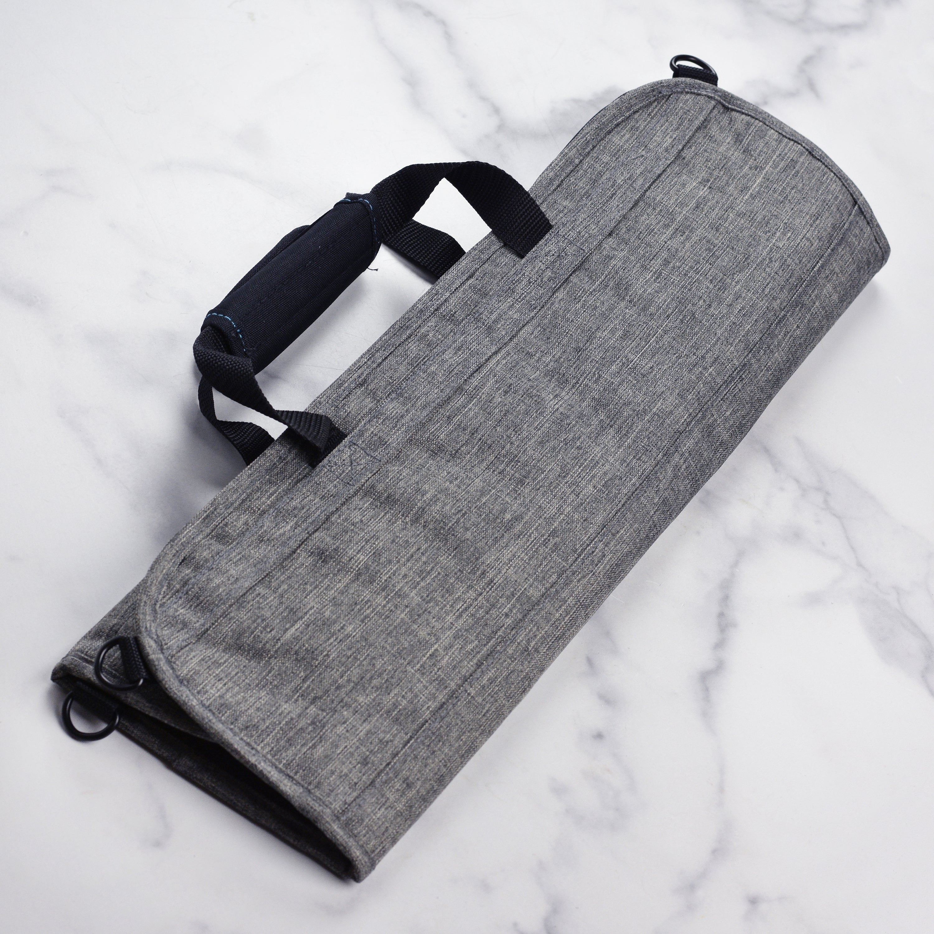 Close-up of the durable YKK zippers on the chef knife roll.