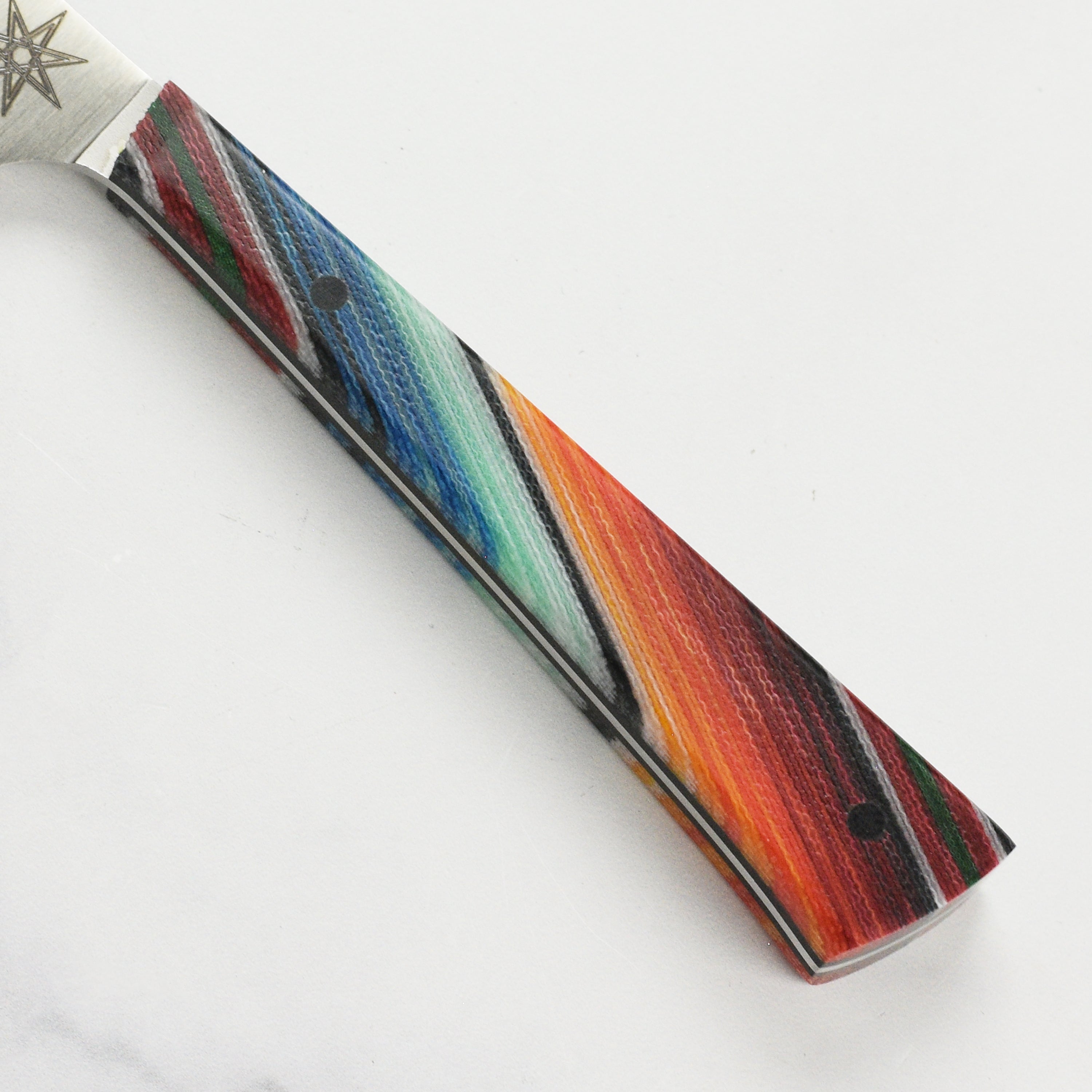 Handmade paring knife with Mexican blanket-inspired G-Carta handle