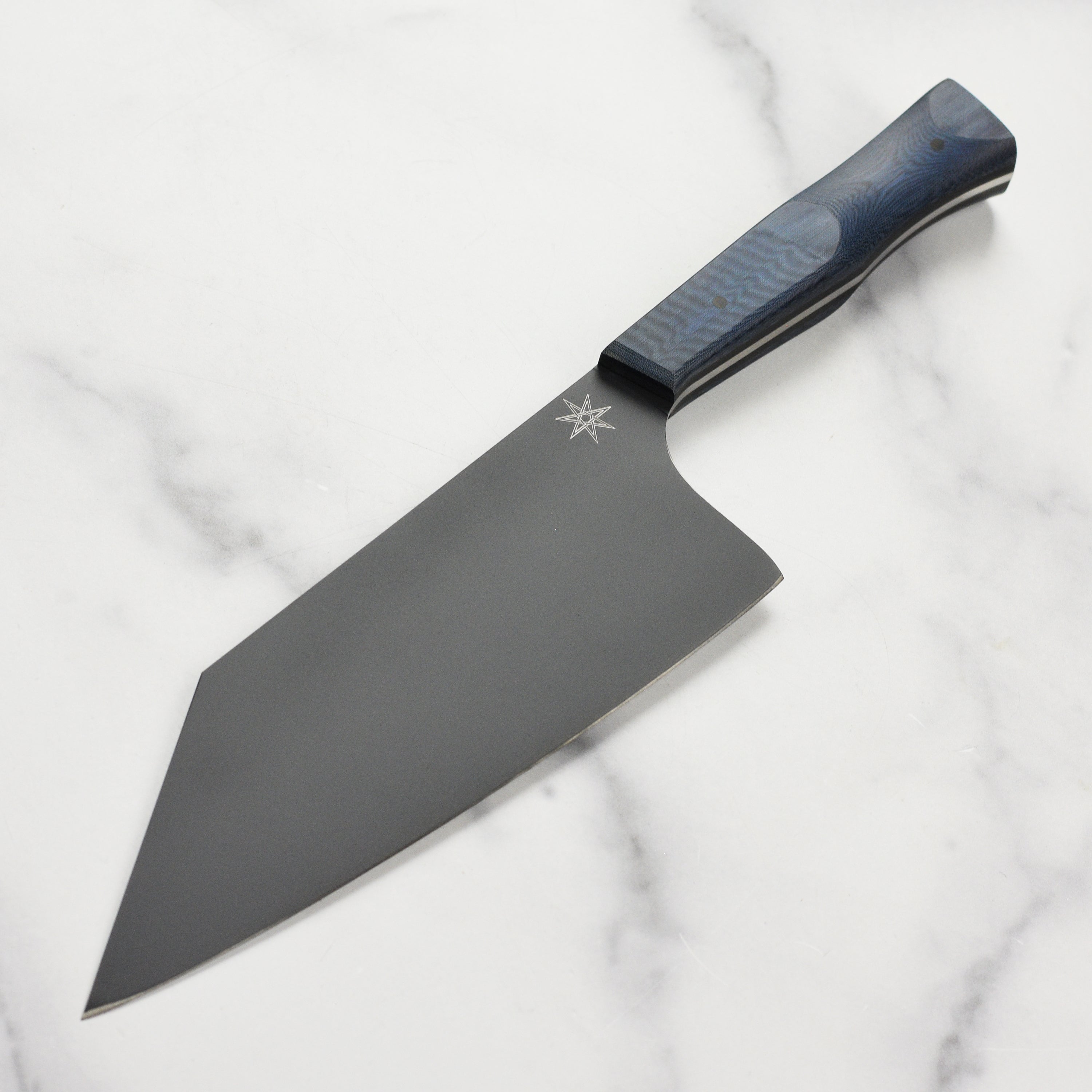 Blue Micarta Chef Chopper Knife showcasing the stainless steel blade and micarta handle.