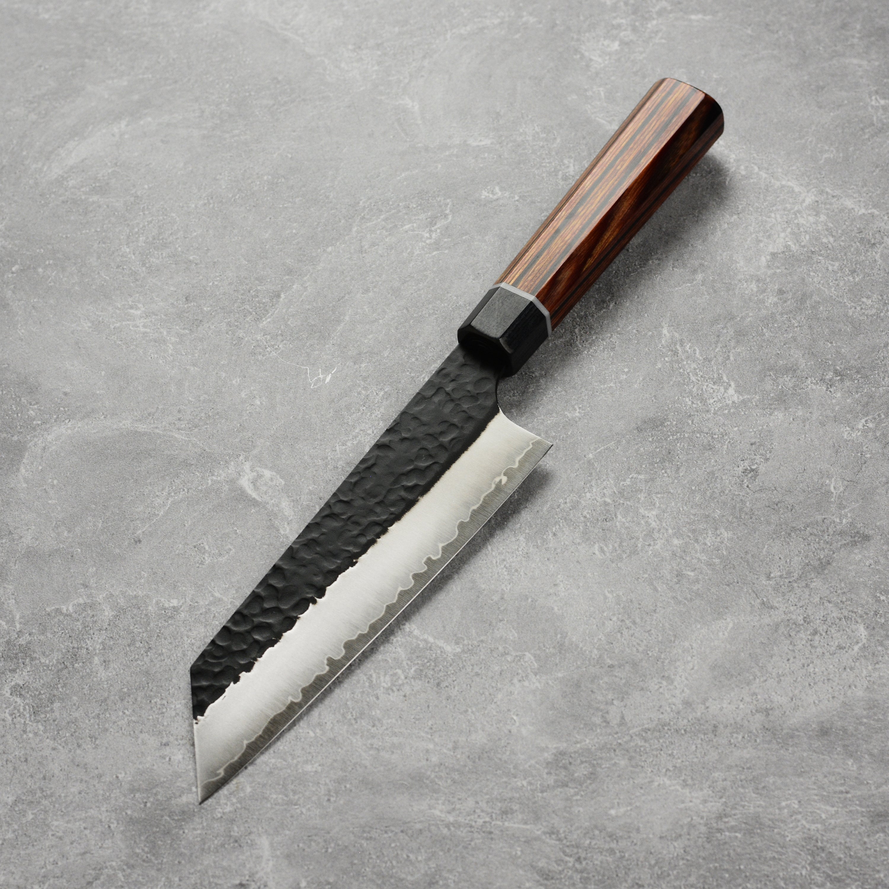 Side view of the Enso Hachi SG2 Bunka Knife displaying its ergonomic pakkawood handle.