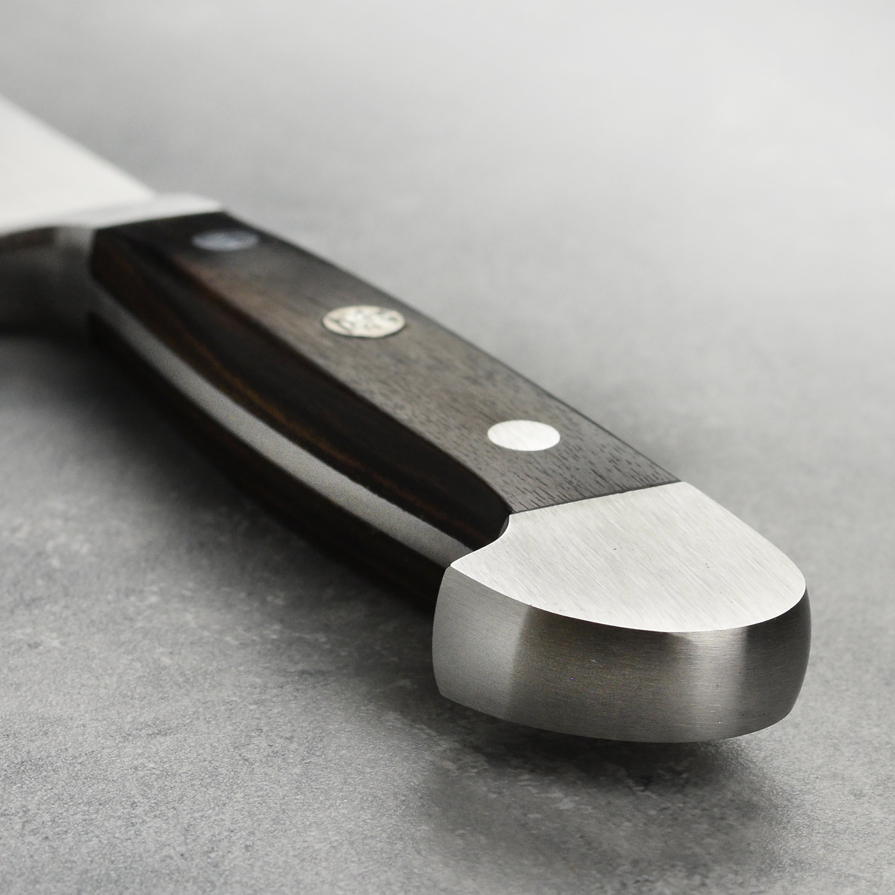 Top view of the 8.25-inch German carbon steel chefs knife in use
