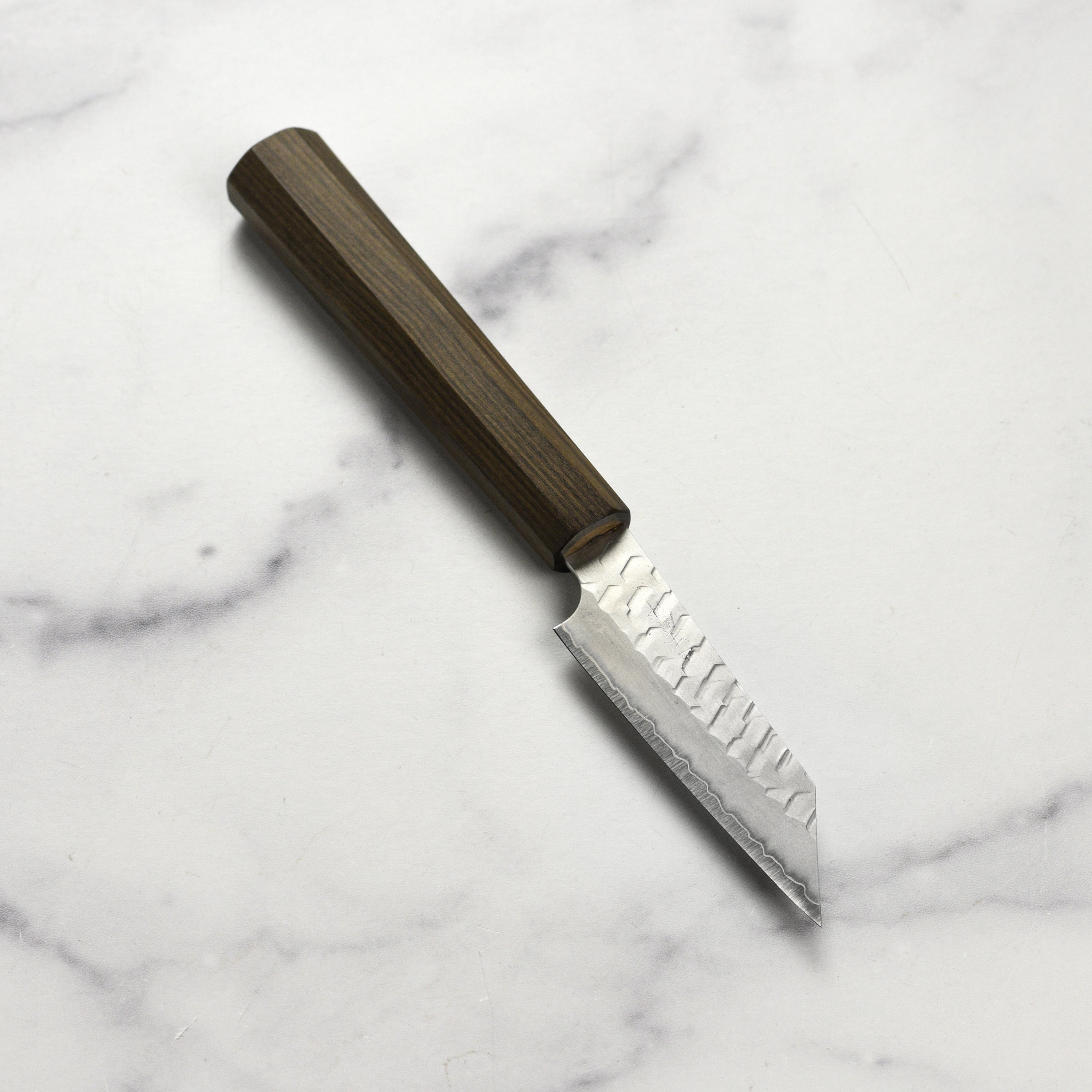 Nigara SG2 Migaki Tsuchime Kiritsuke Petty Knife showing blade detail and tsuchime finish