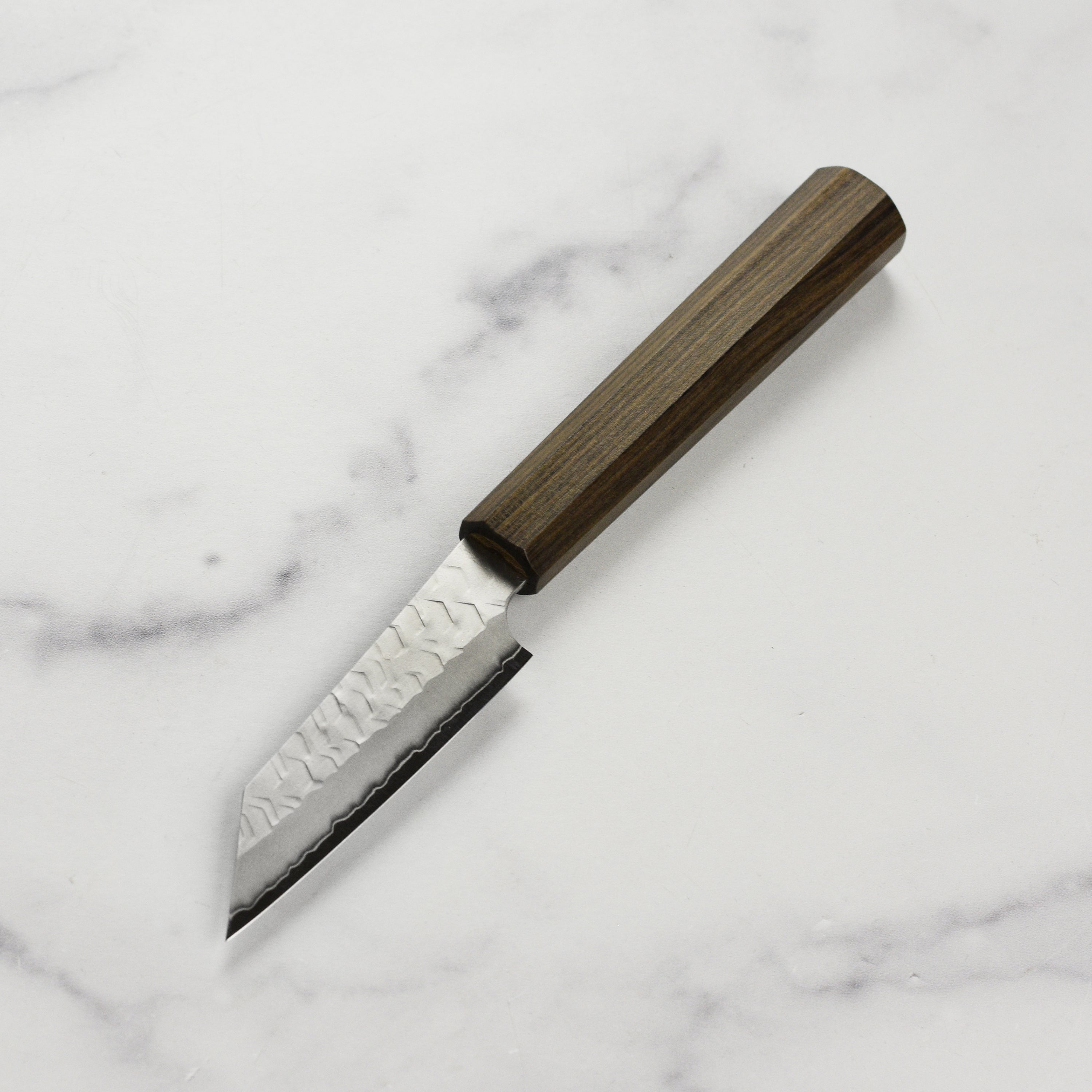 Nigara SG2 Migaki Tsuchime Kiritsuke Petty Knife showing blade detail and tsuchime finish