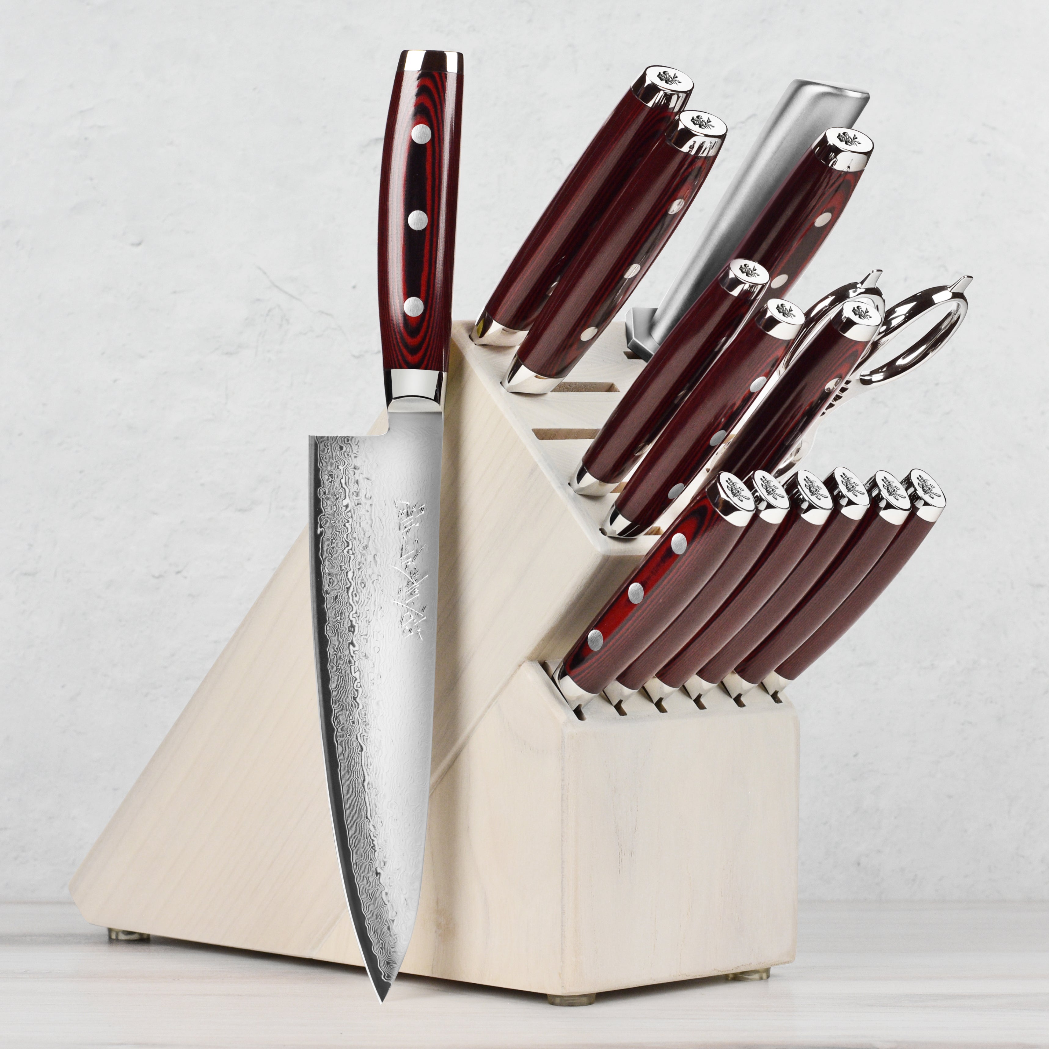 Yaxell Super Gou SG2 knife set, highlighting the elegant design and craftsmanship in Seki City, Japan.