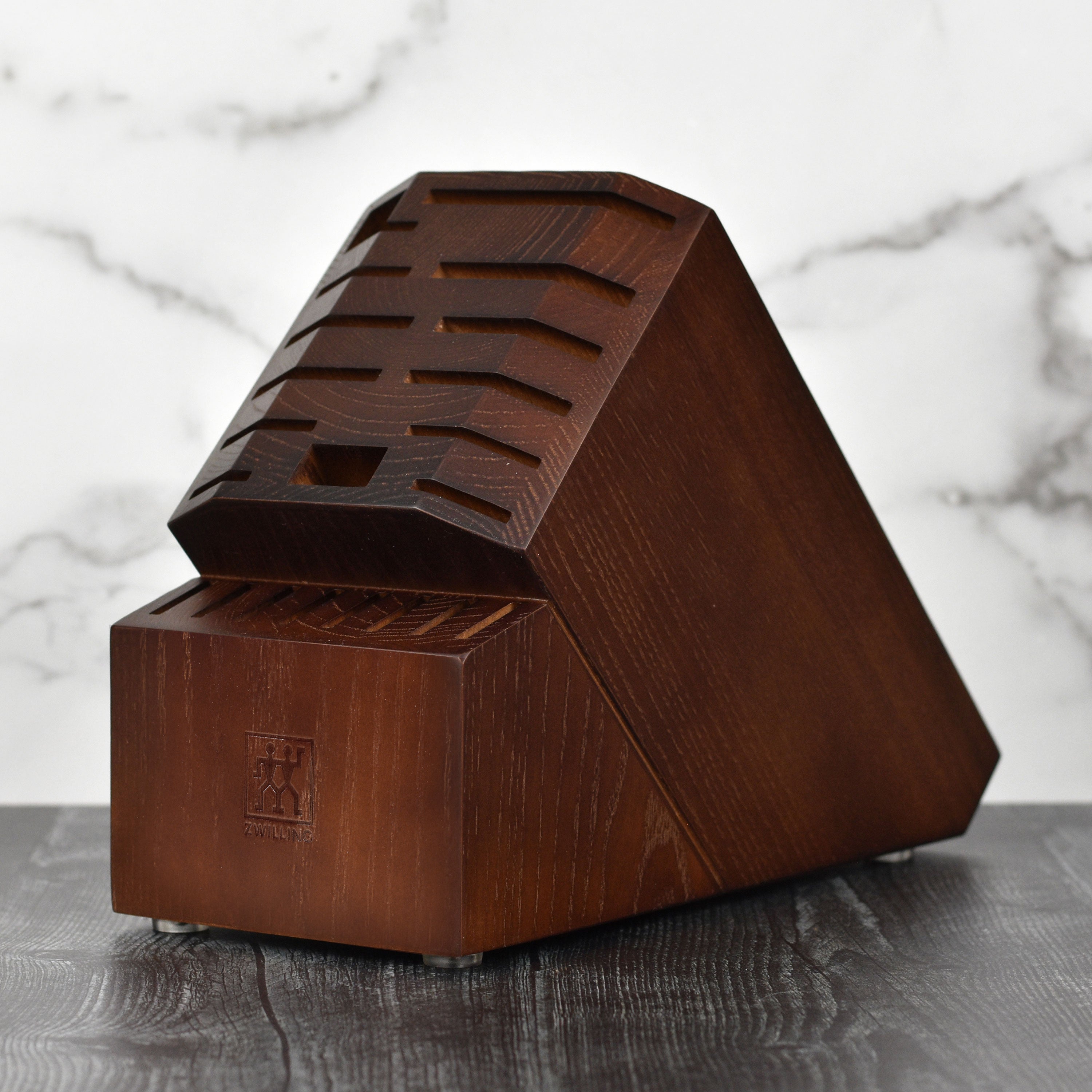 Complete display of the Zwilling Pro knife block set including all 22 pieces arranged beautifully.
