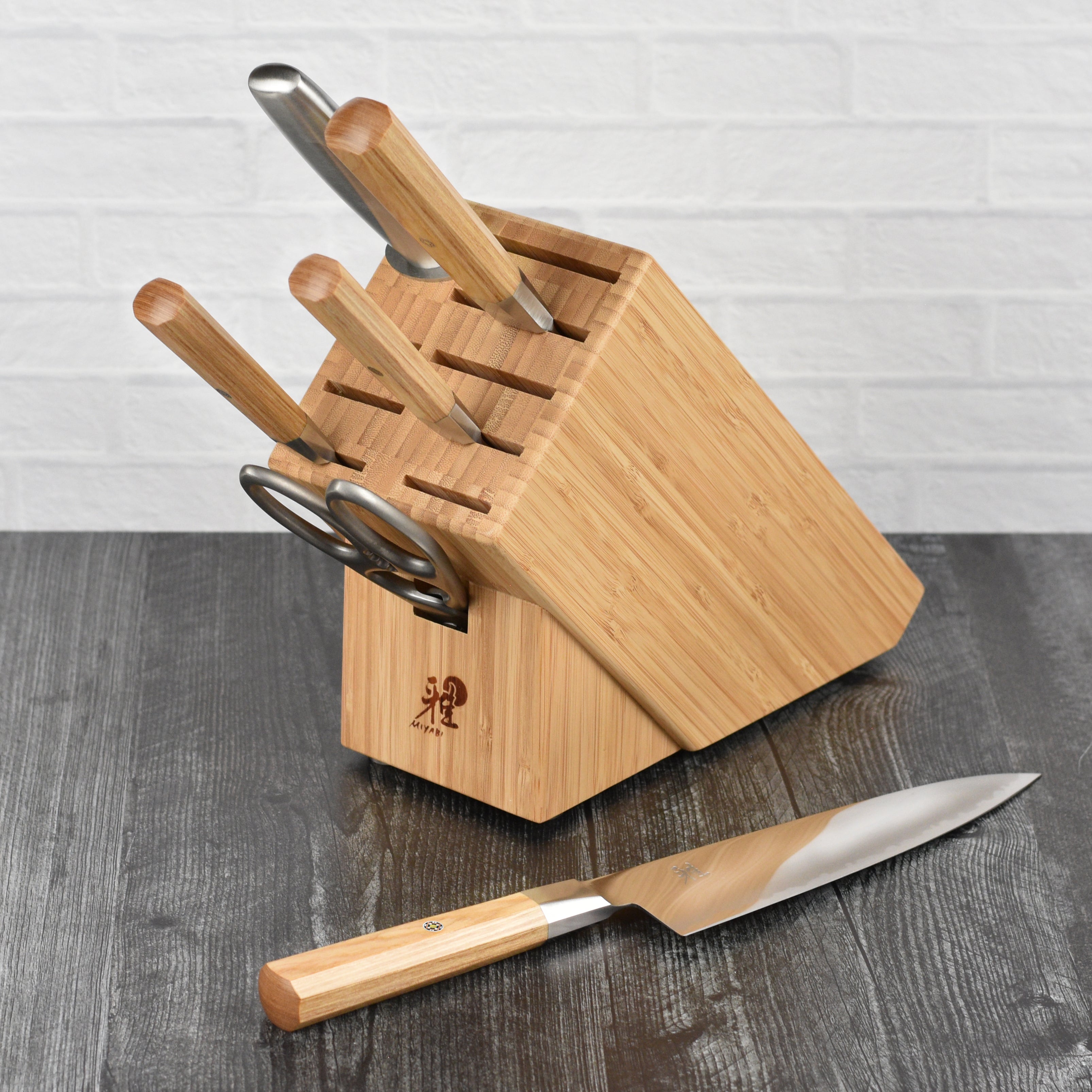 Ergonomic pakkawood handles on Miyabi Japanese knives for comfortable use