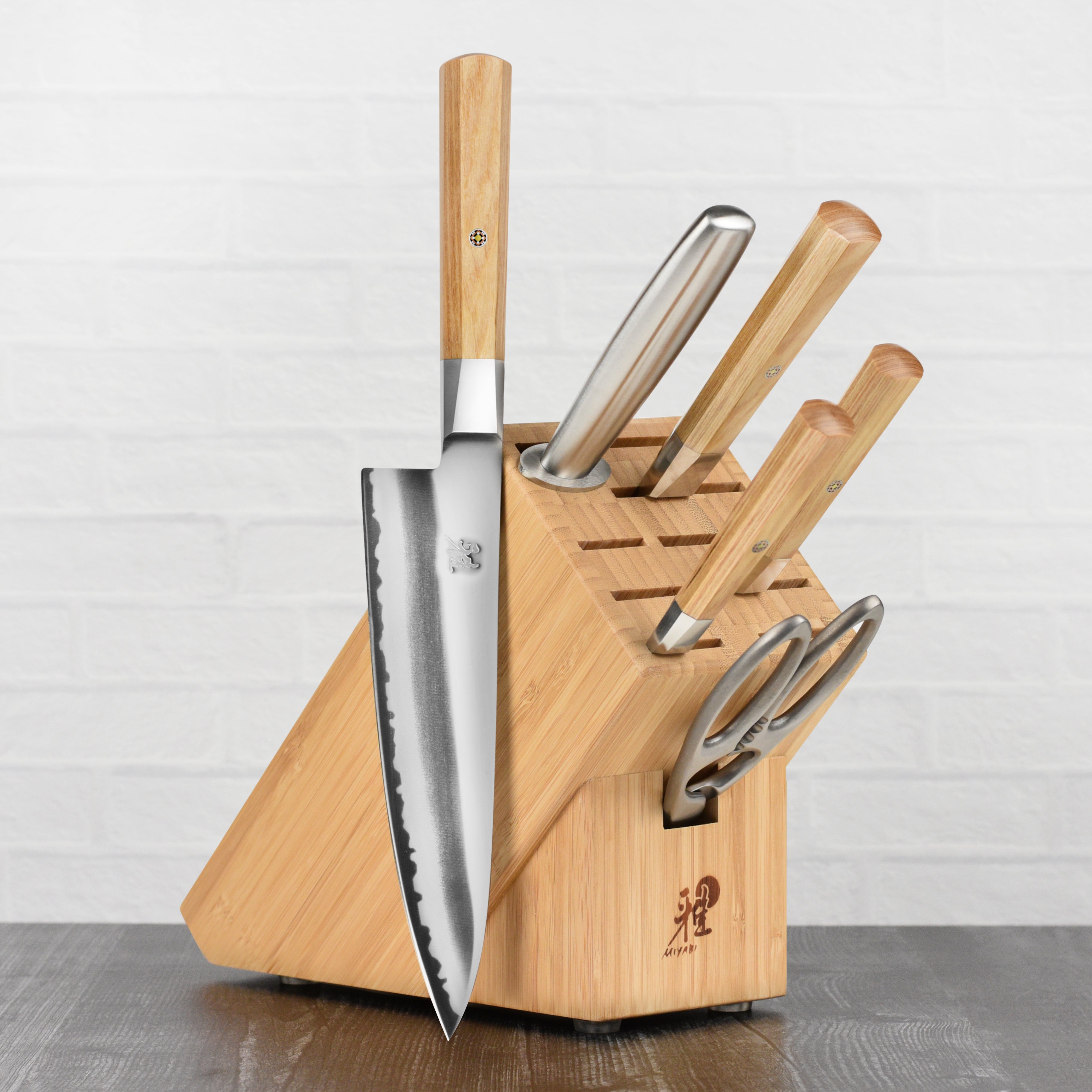 Miyabi Koya 7-piece Japanese kitchen knife set with wooden block and blades