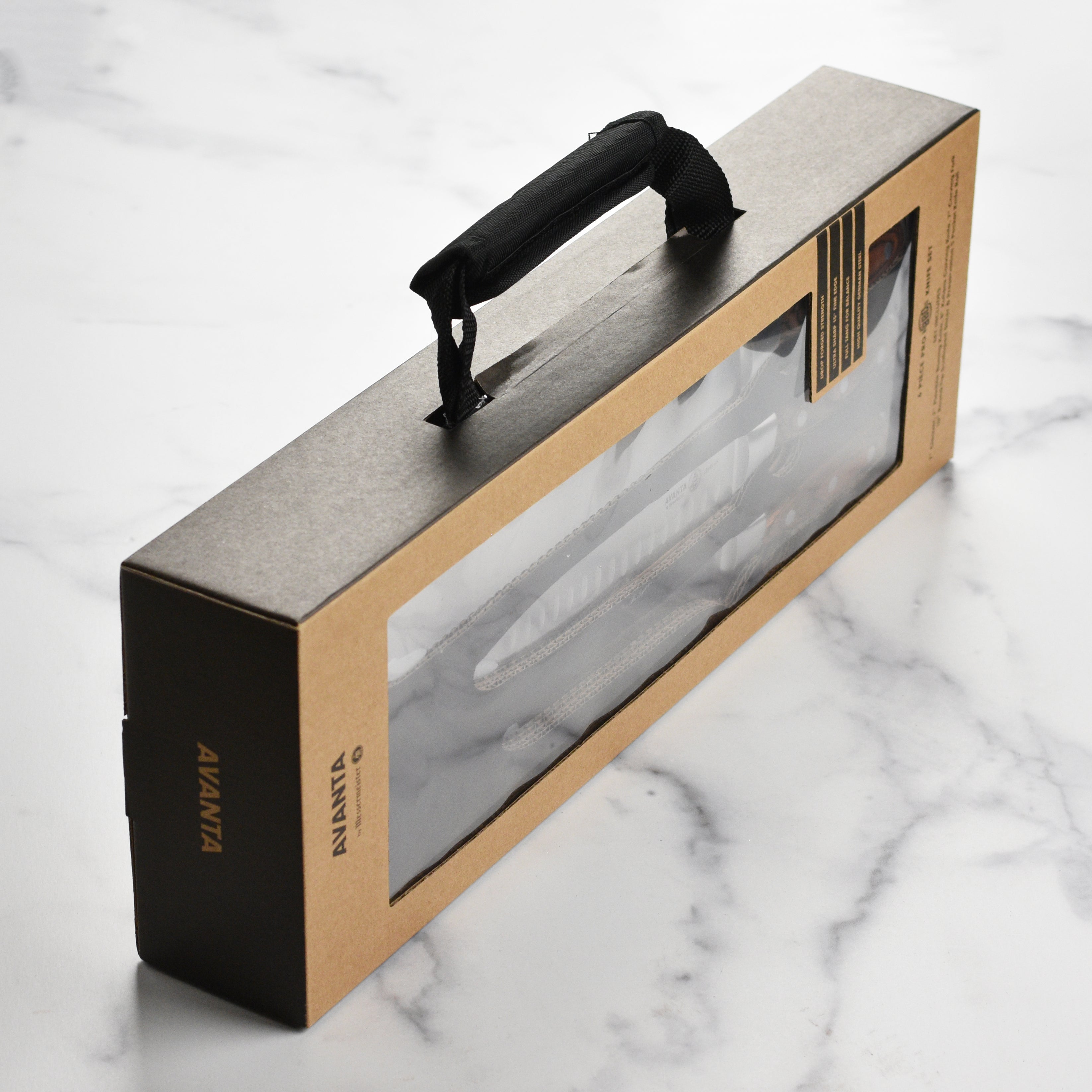 Premium forged BBQ knife set displayed on a wooden cutting board, highlighting the stainless steel blades and pakkawood handles.