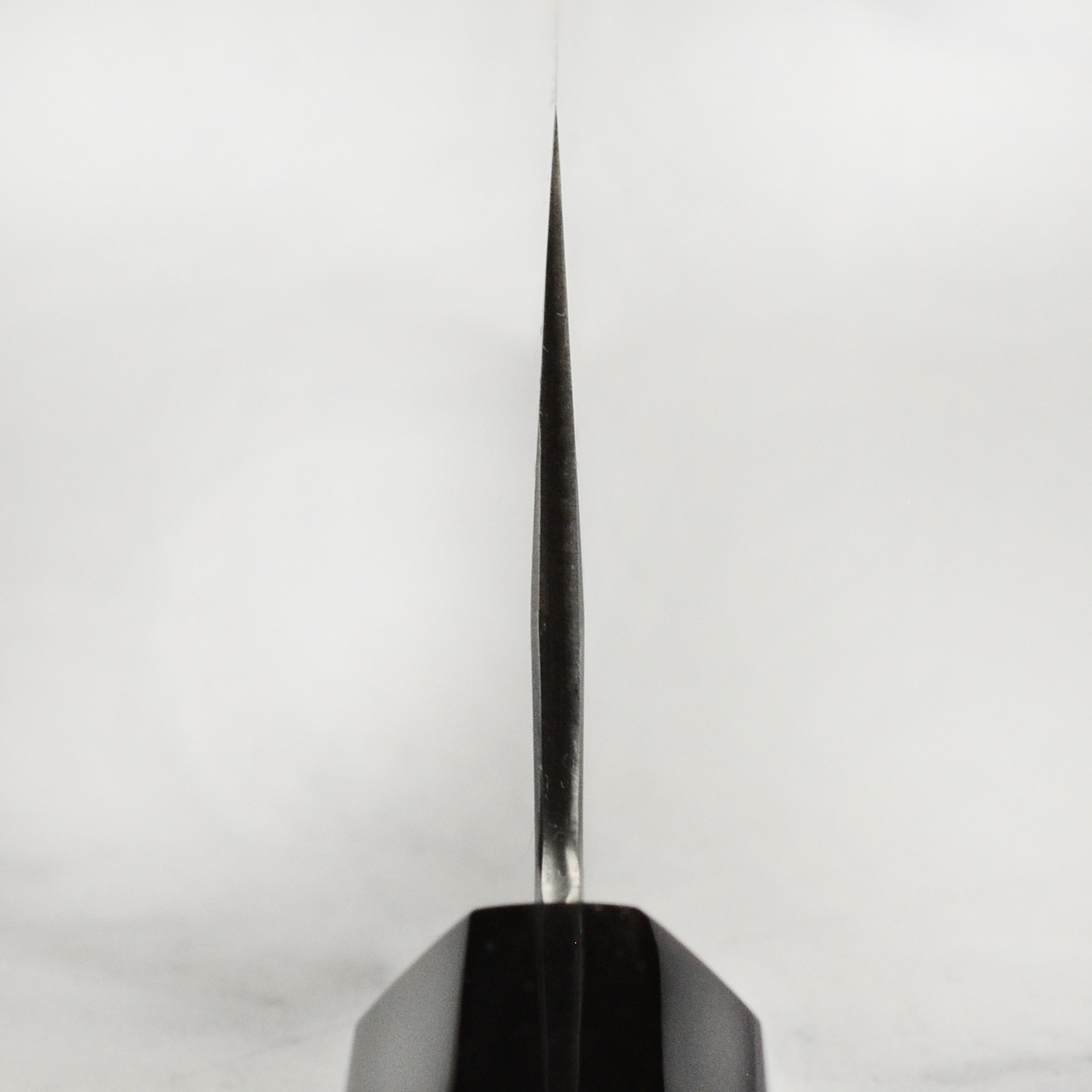 Close-up of the Aogami #2 Gyuto Chef Knifes Kengata tip and matte finish highlighting craftsmanship.