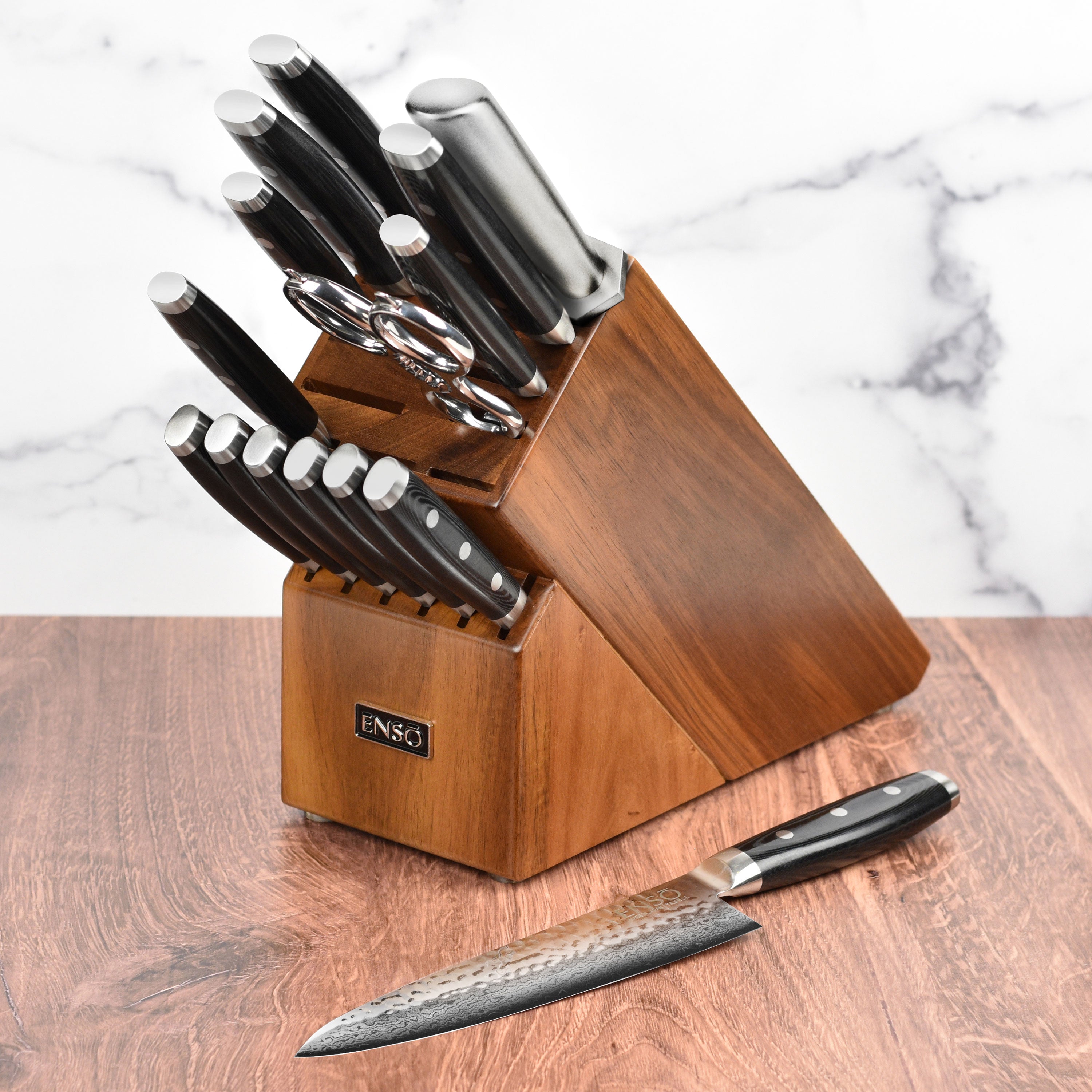Close-up of Enso Precision 10-Inch Honing Steel with brushed stainless steel handle.