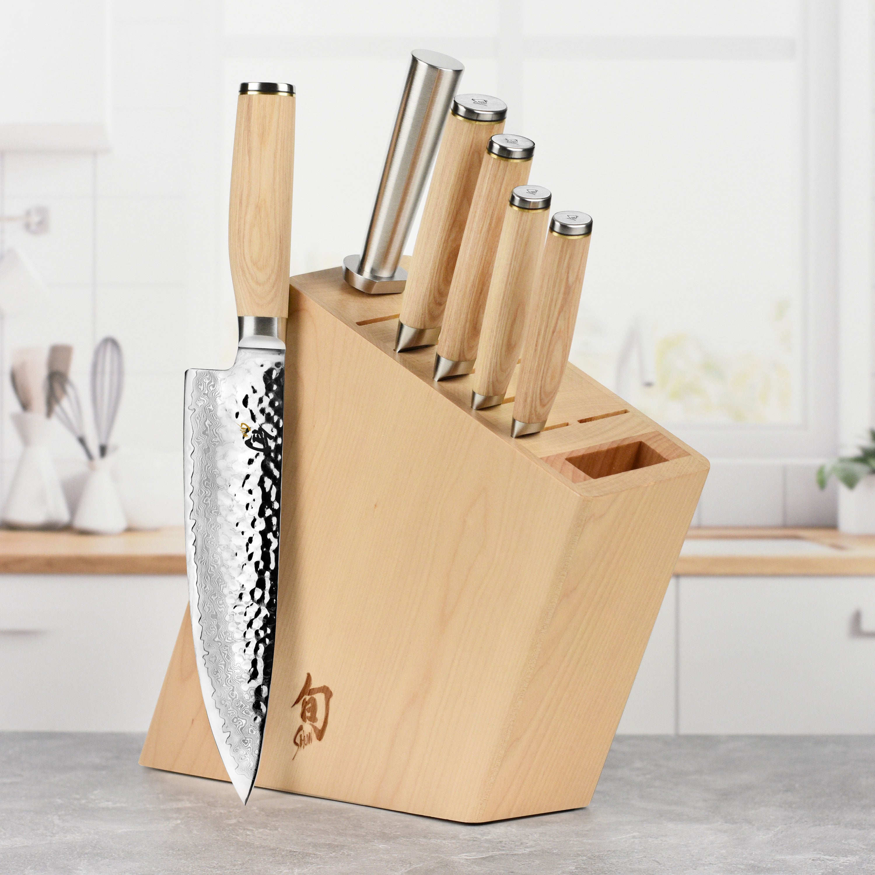Shun Premier Blonde knife set with Damascus layered blades and wooden handles