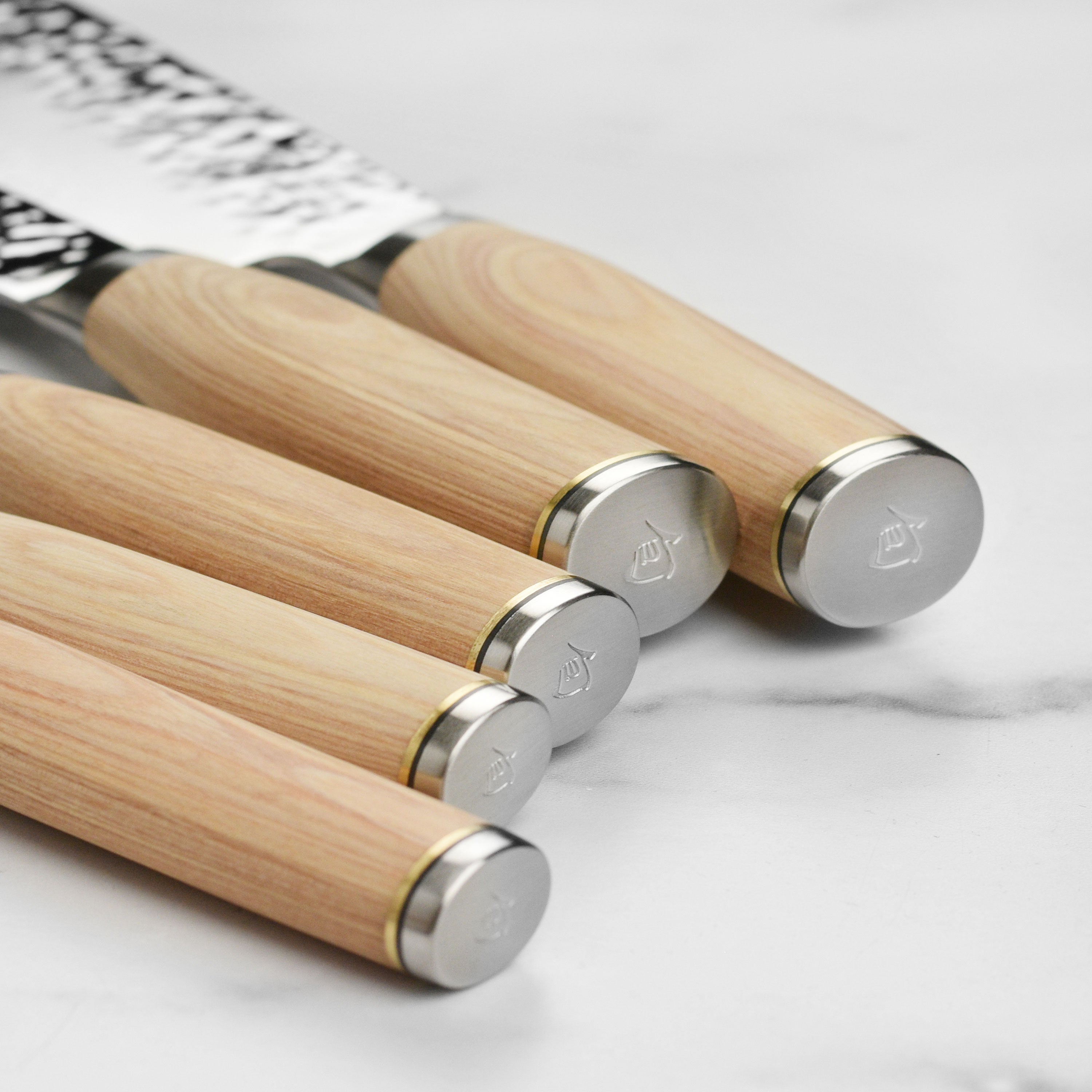 Shun Premier Blonde knife set with Damascus layered blades and wooden handles