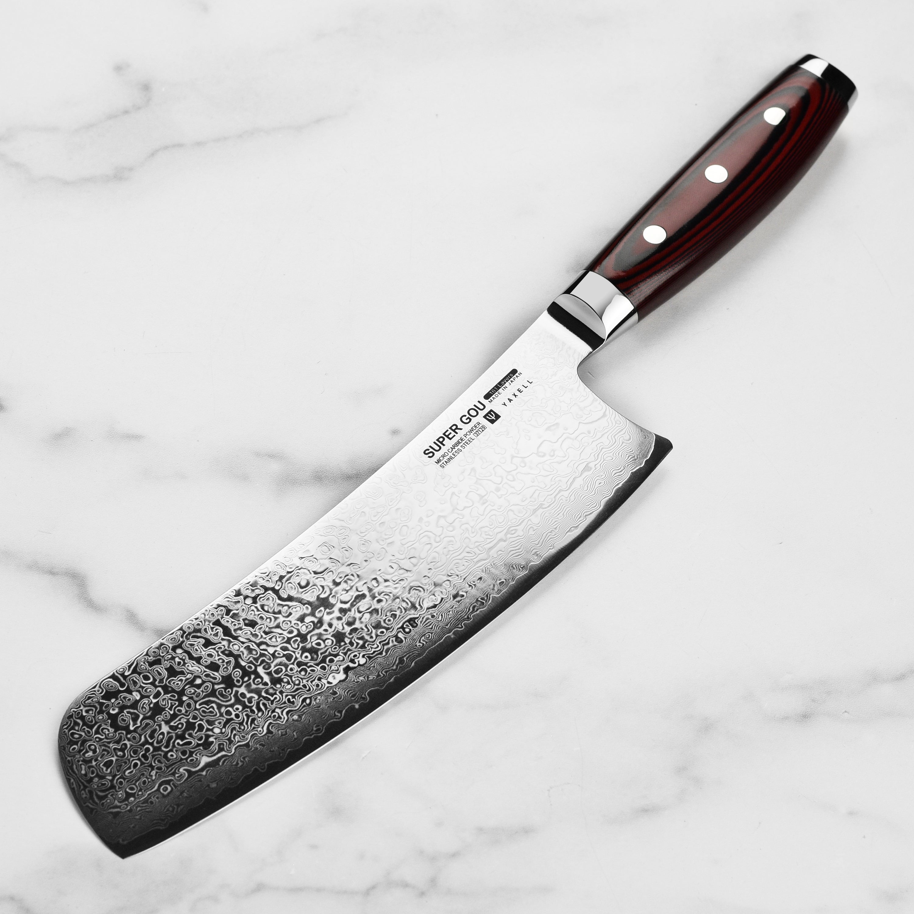 Yaxell Konata SG2 Chef Knife displayed with its elegant micarta handle and blade detail.