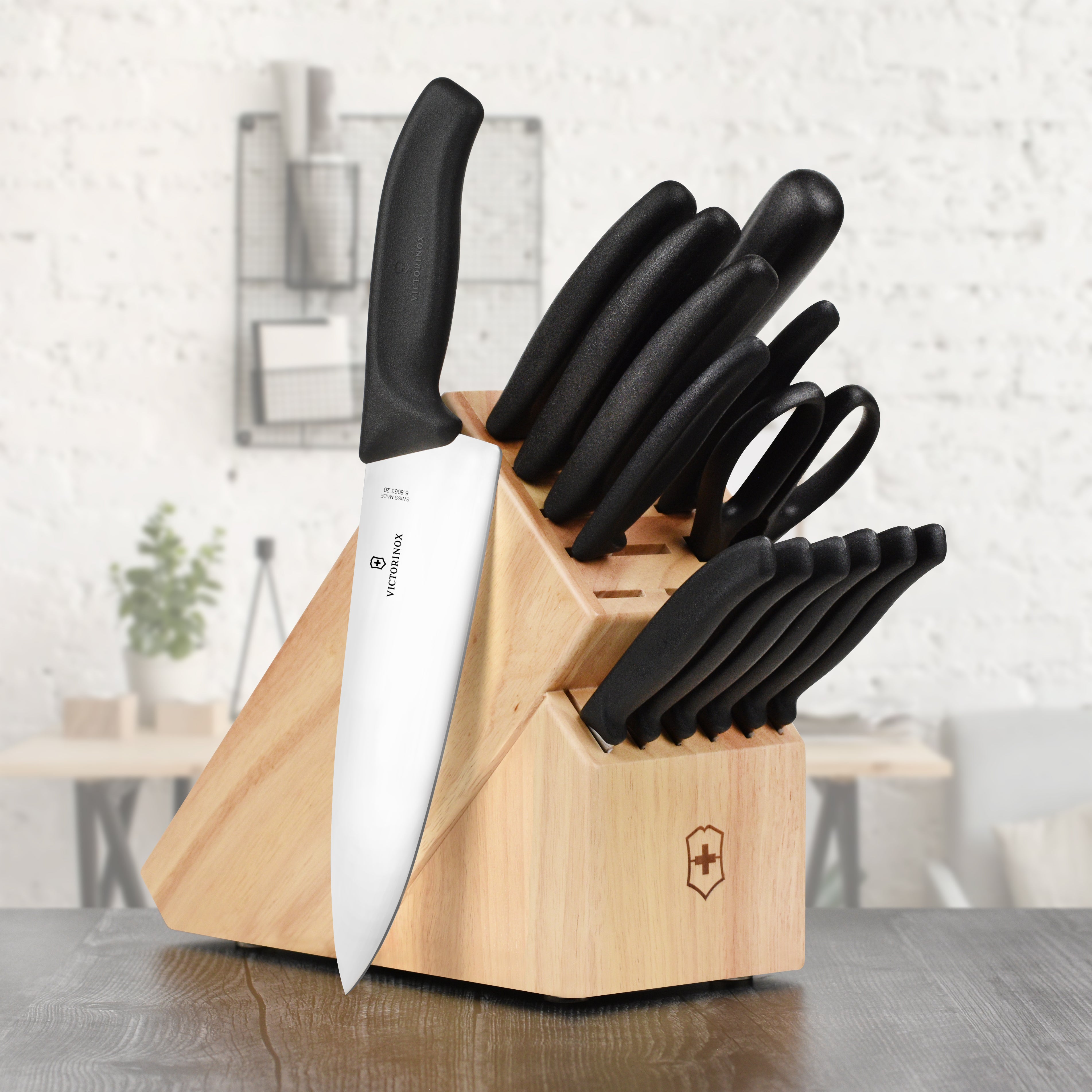 Close-up of high-carbon stainless steel chef knife with sharp blade