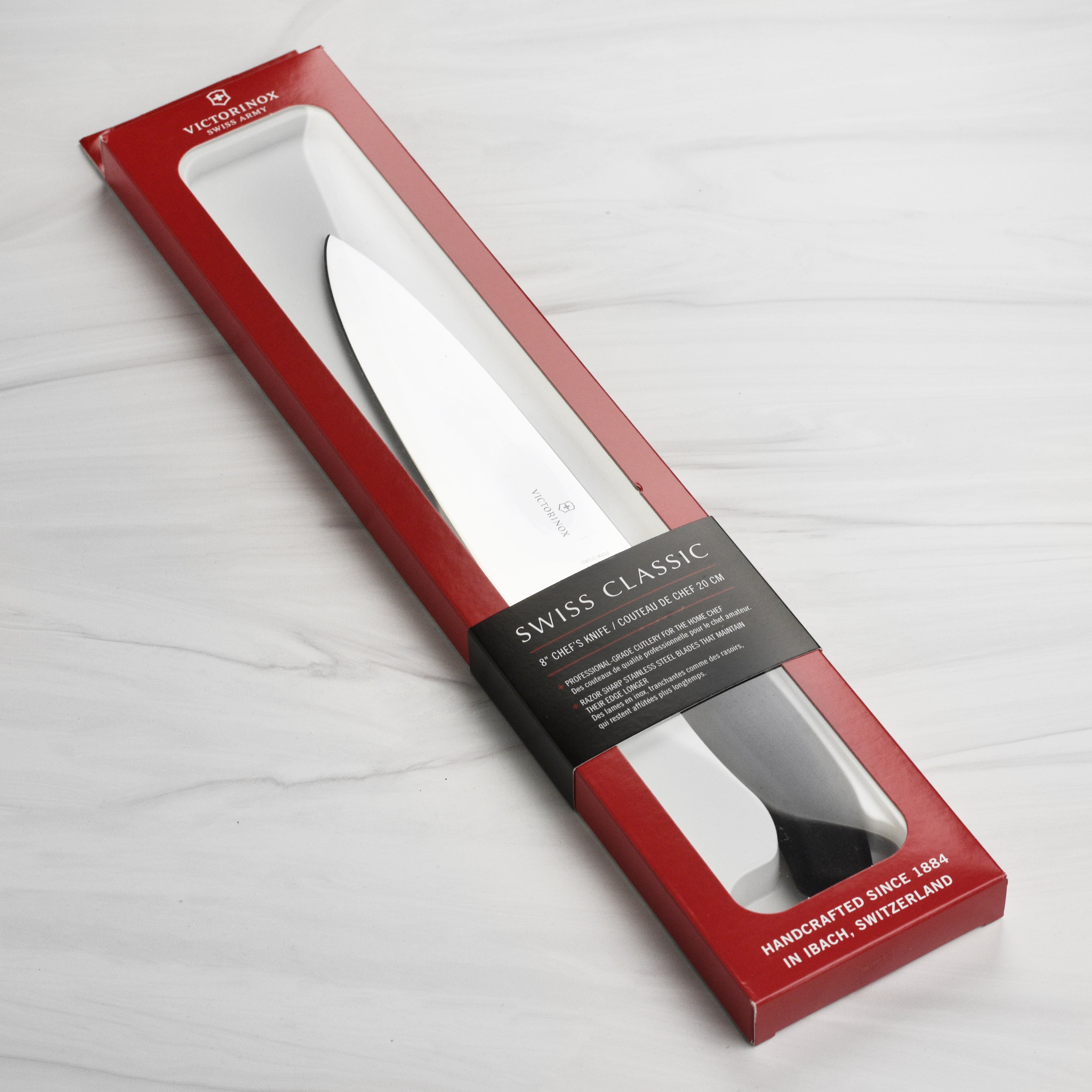 Swiss Precision 8-Inch Chefs Knife showcasing its high-carbon stainless steel blade.