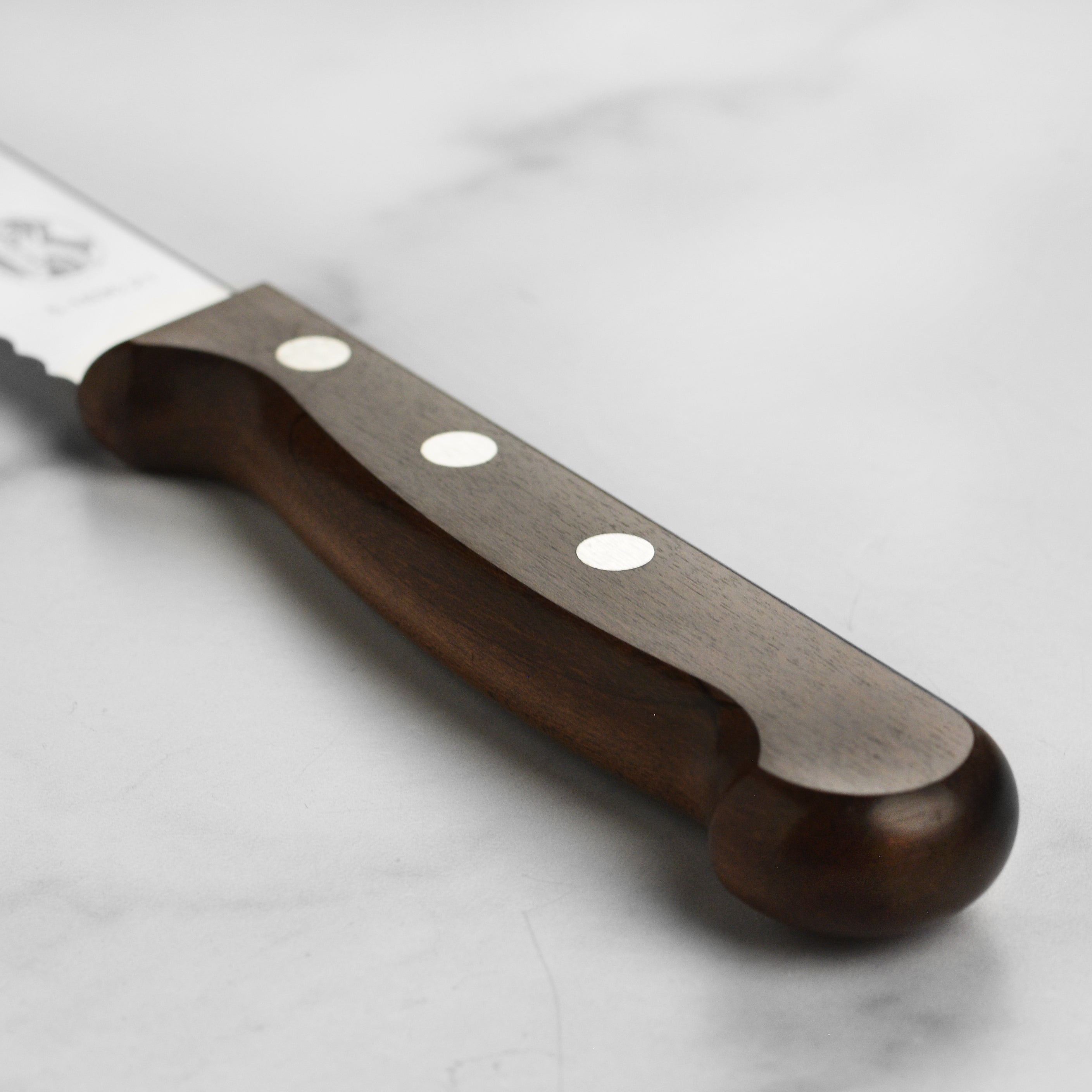 Close-up of Victorinox 8-inch bread knife showing tapered blade edge