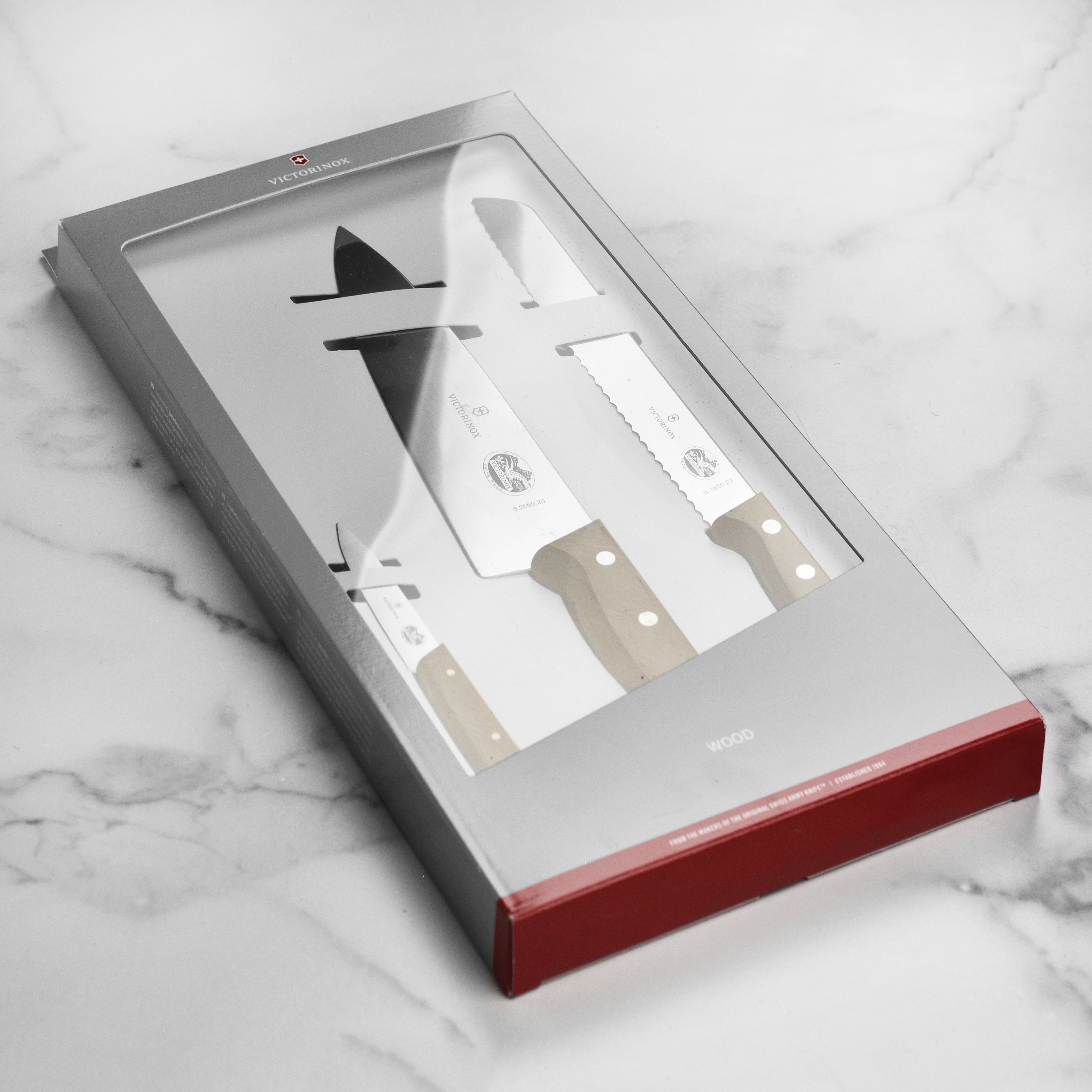 Close-up of the Swiss Precision Wood Knife Set showcasing high-carbon stainless steel blades.