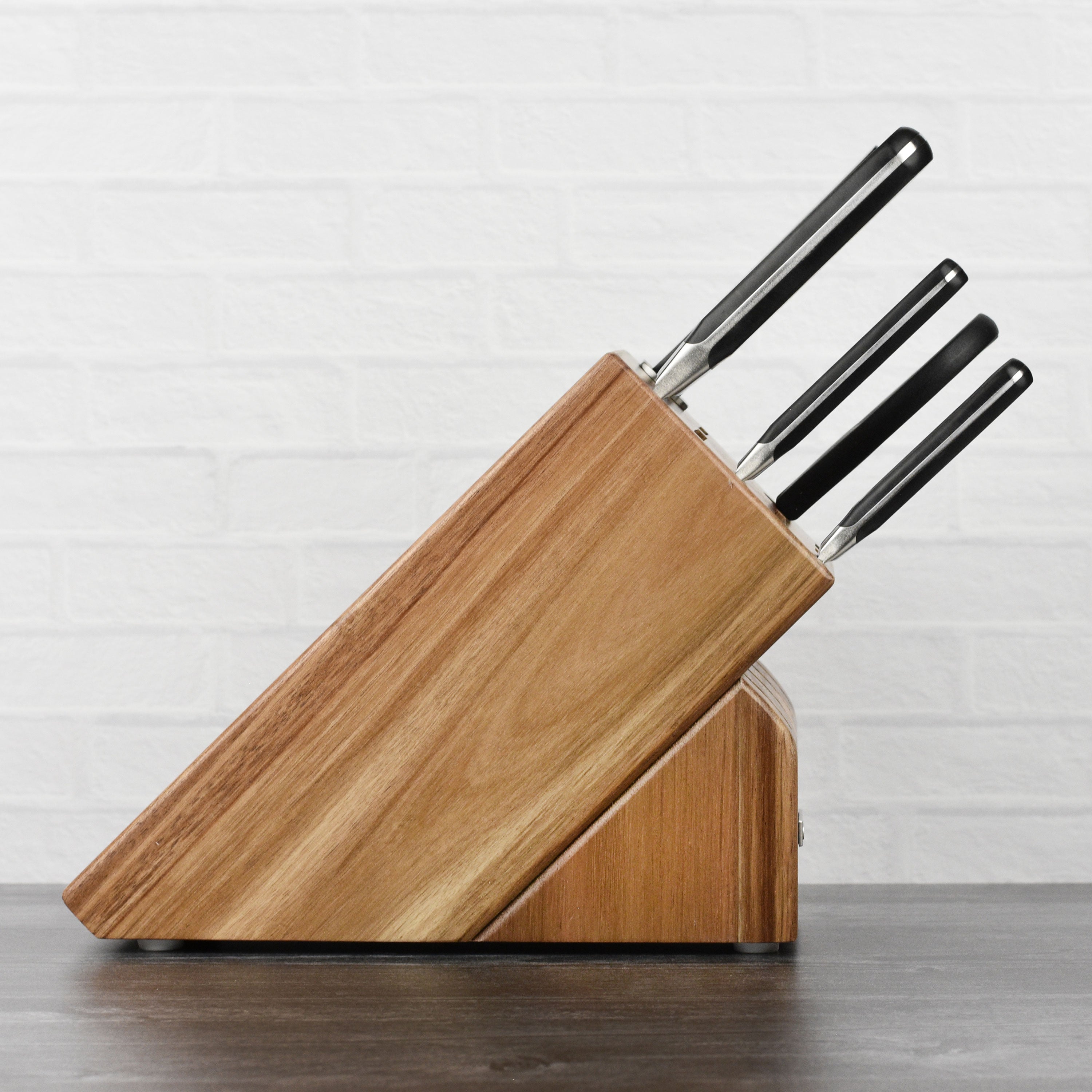 Wusthof knife block set with six high-quality knives displayed on a countertop