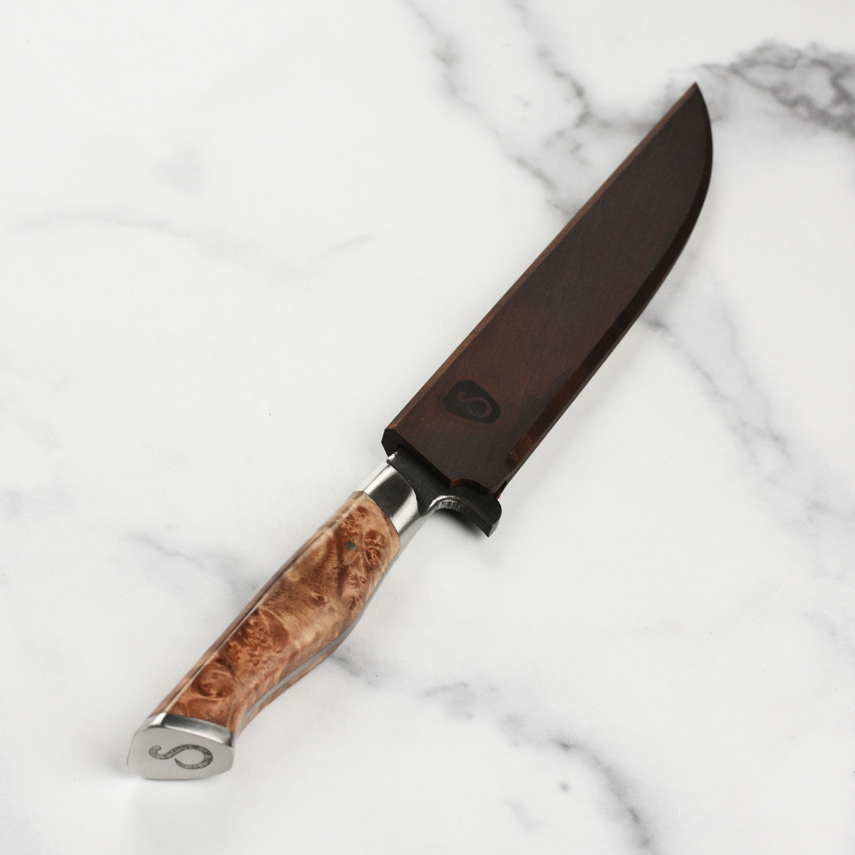 Close-up view of the internal magnet in the Oregon maple knife sheath, designed for 6 inch boning knives.
