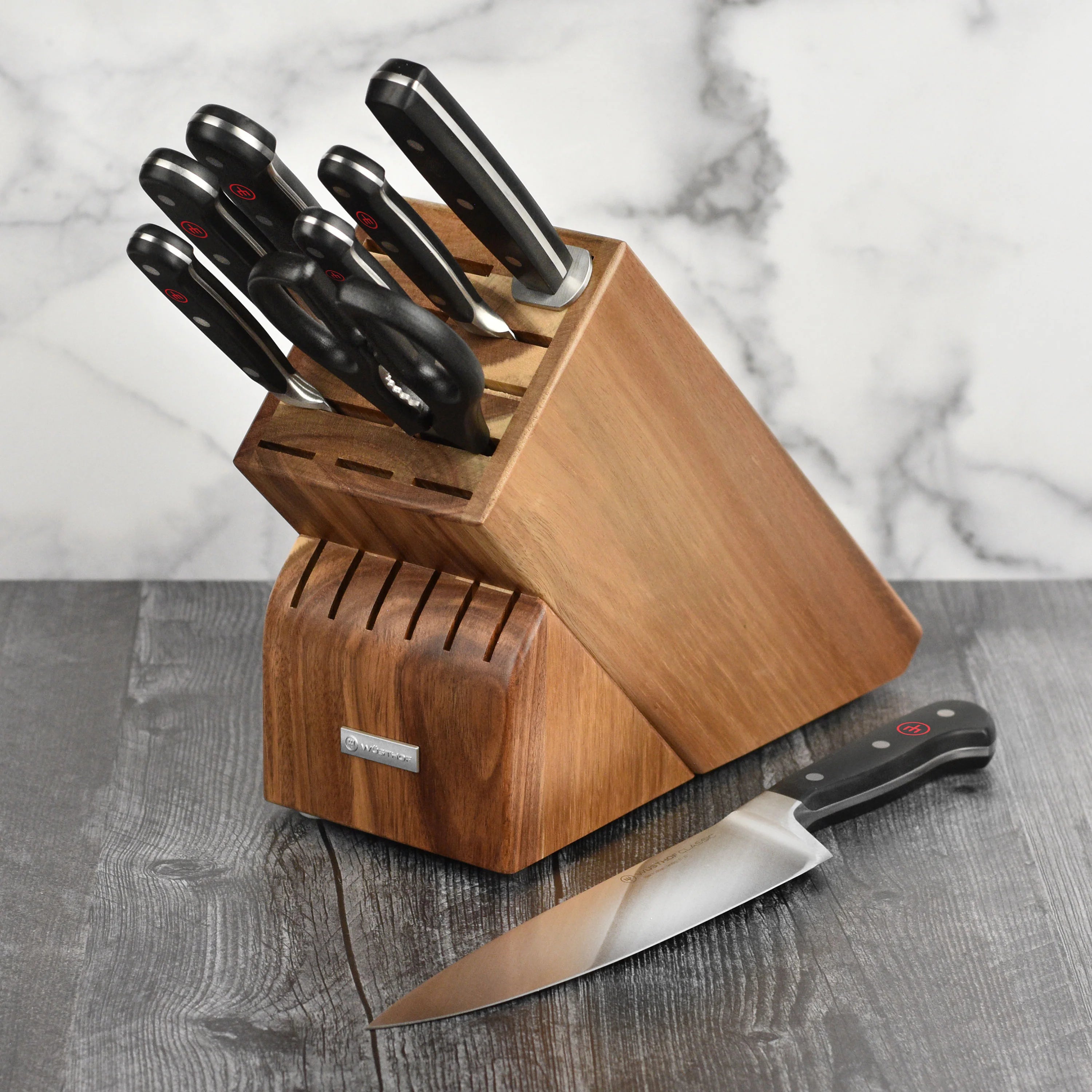 Close-up of the Wüsthof Classic 4.5-inch chefs knife blade highlighting sharpness