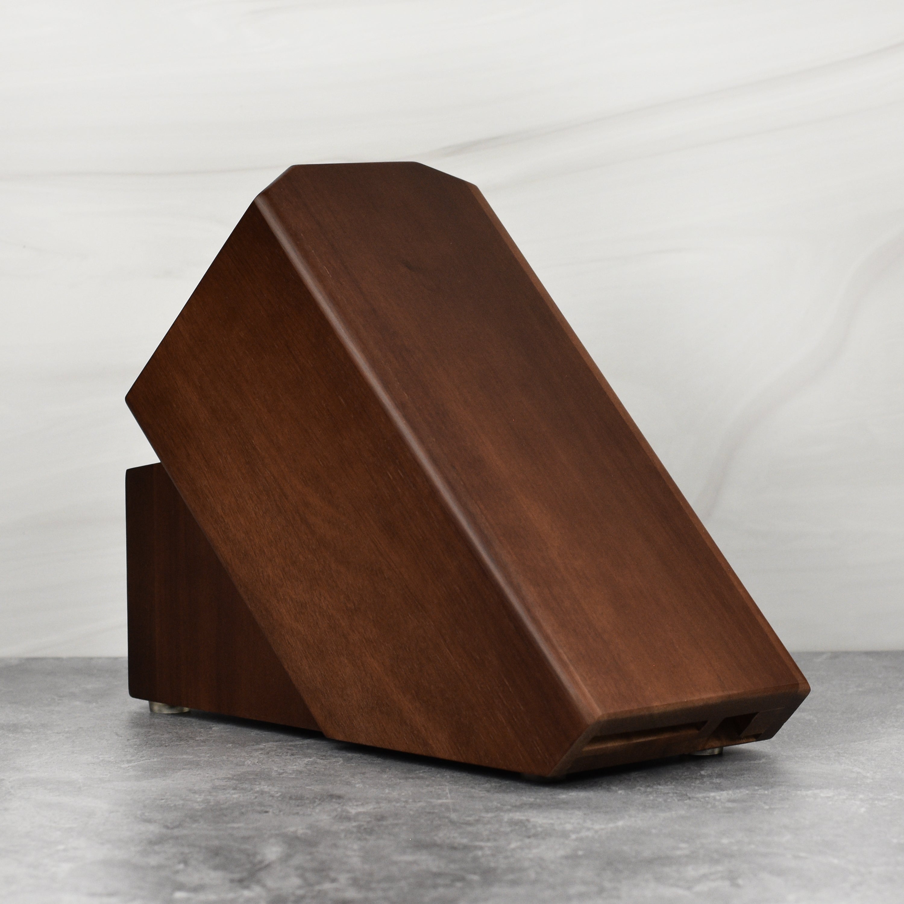 Knife block on a countertop, demonstrating its elegant design and functionality.
