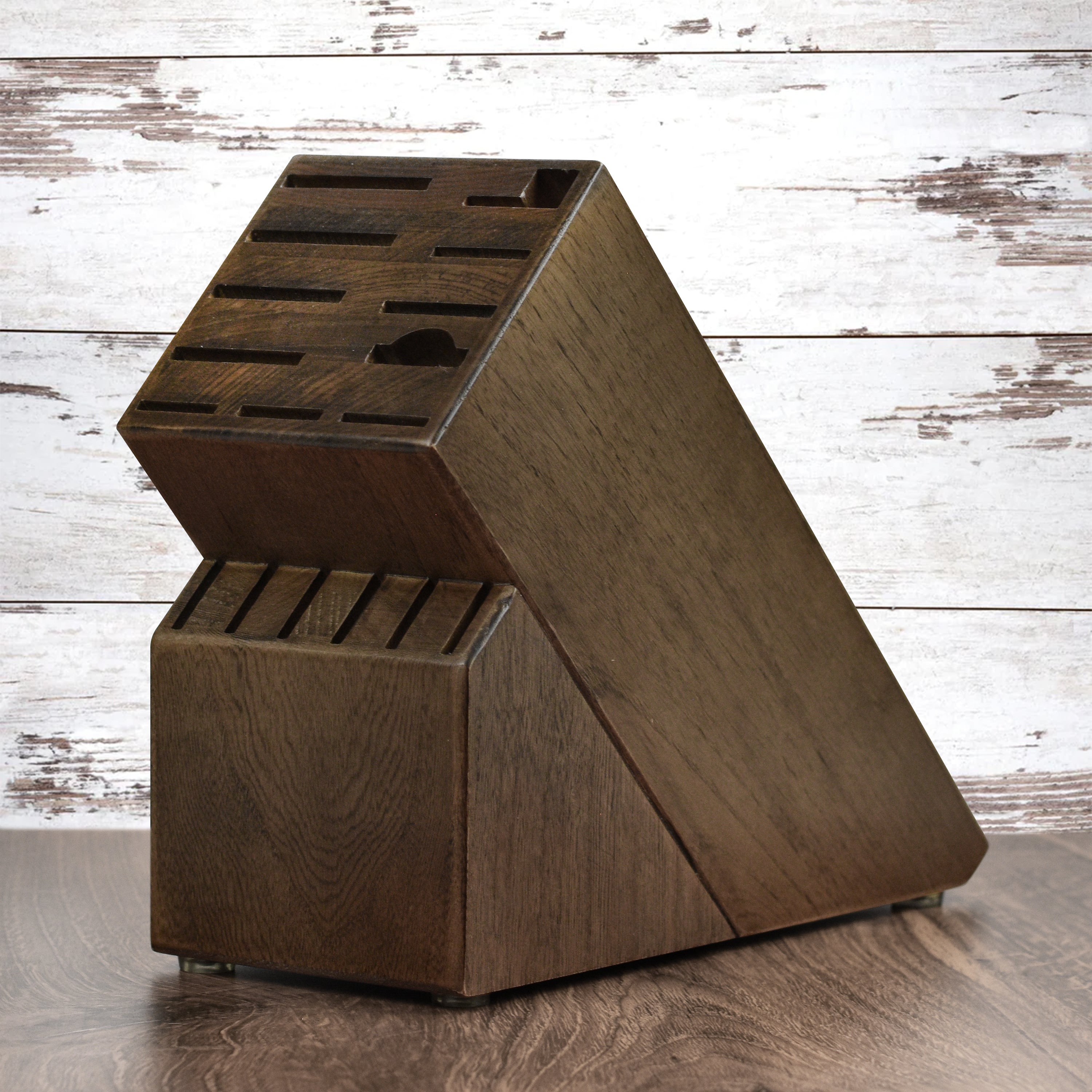 Elegant presentation of the Yaxell Ketu knife block set on a kitchen countertop.