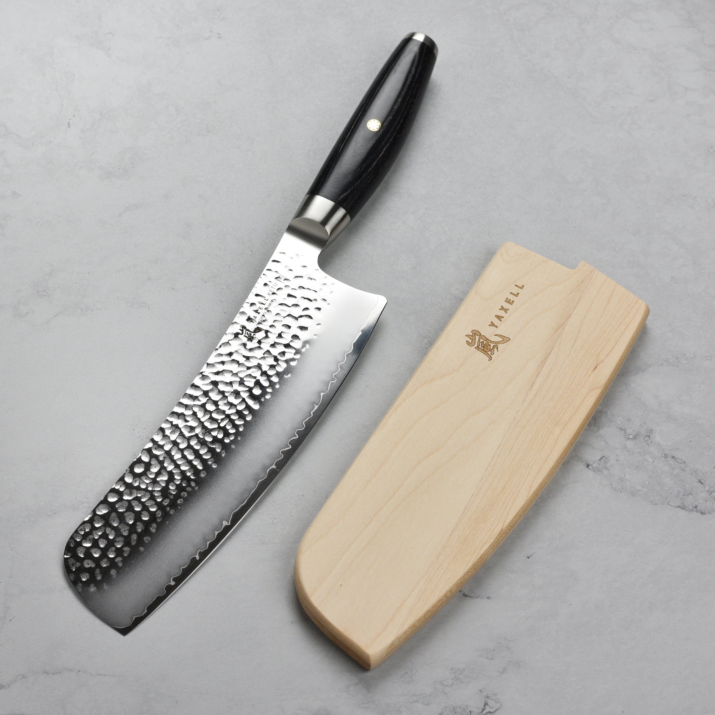 Side view of Yaxell Premium Magnetic Knife Sheath showcasing its beechwood finish.