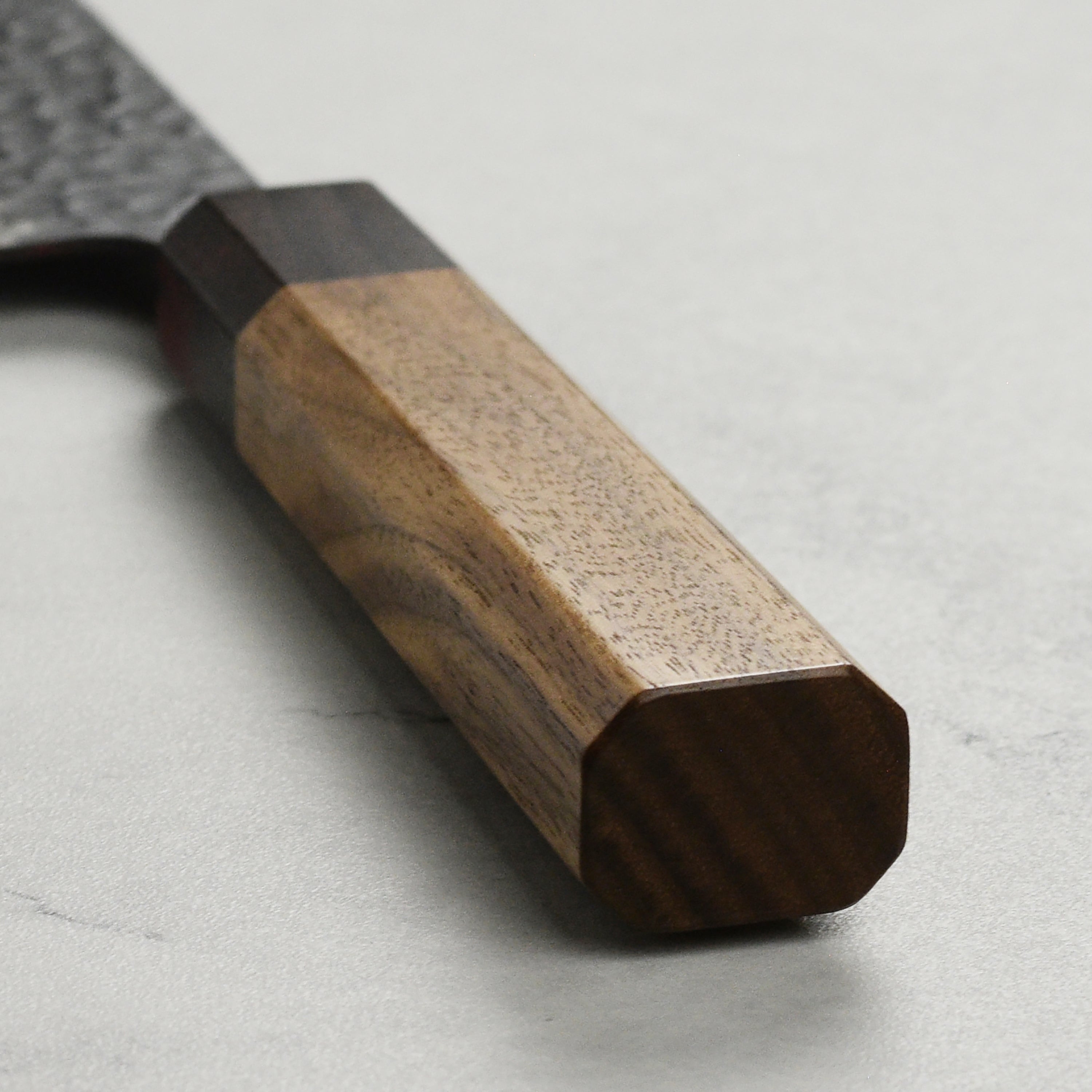 Top view of Japanese chef knife with traditional handle design