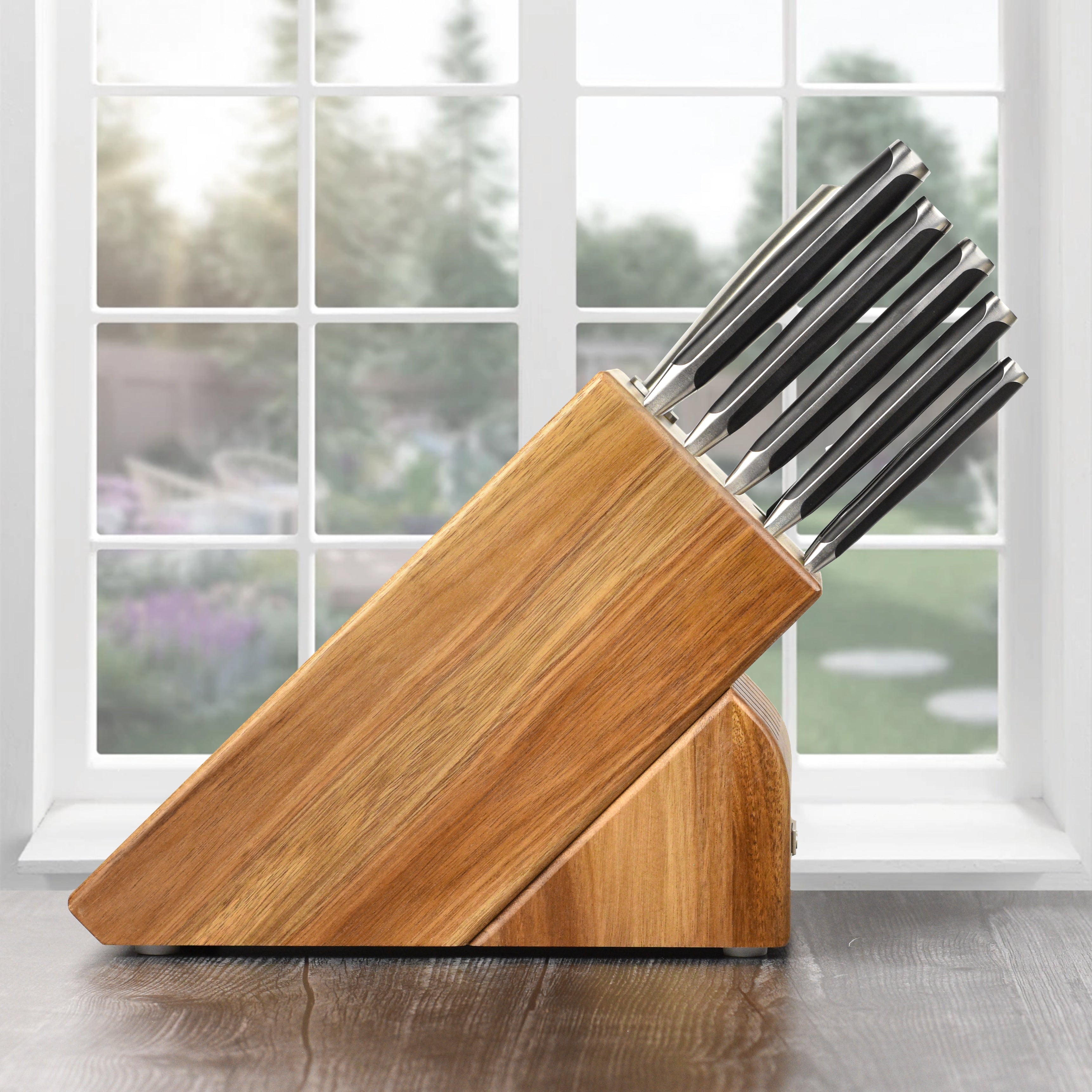Close-up of the sharp blades of Wusthof kitchen knives for chefs