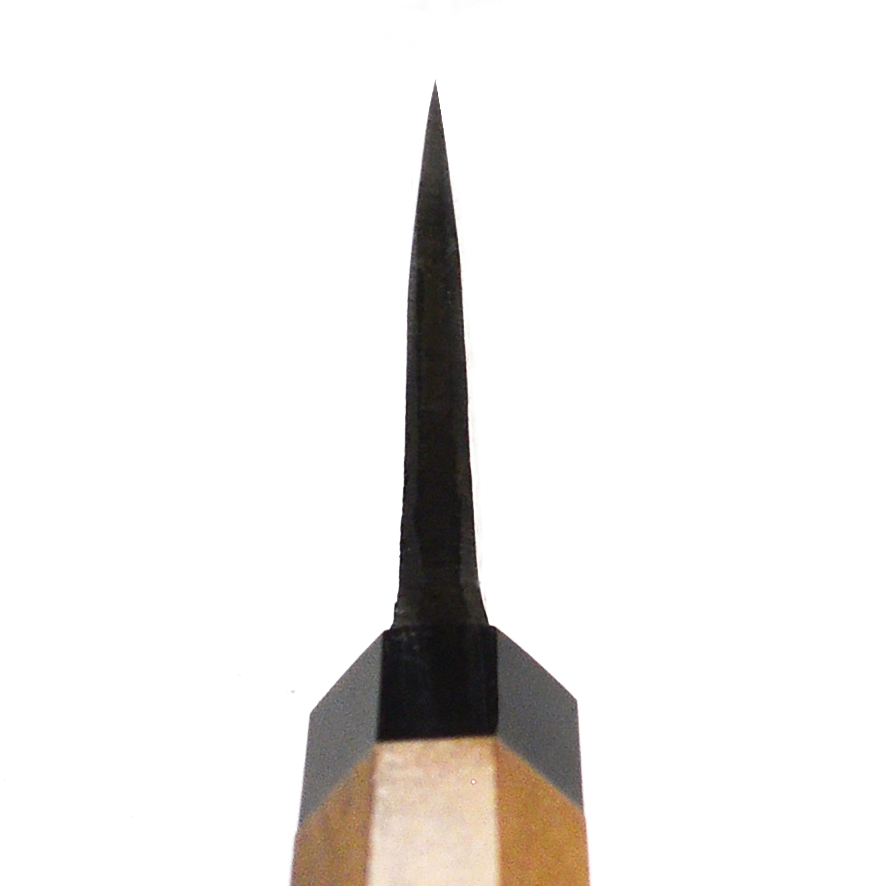 Japanese knife being used to slice fish, showcasing the sharpness and craftsmanship