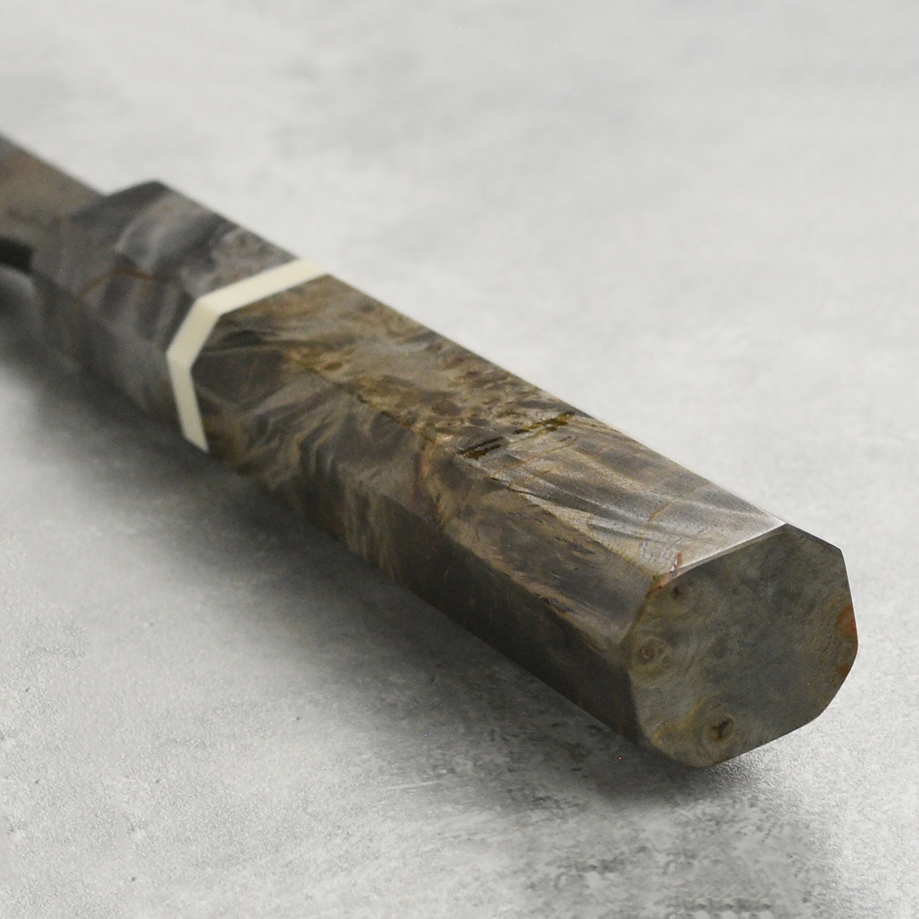 Close-up of the Damascus Blade of Hatsukokoro Gyuto Knife