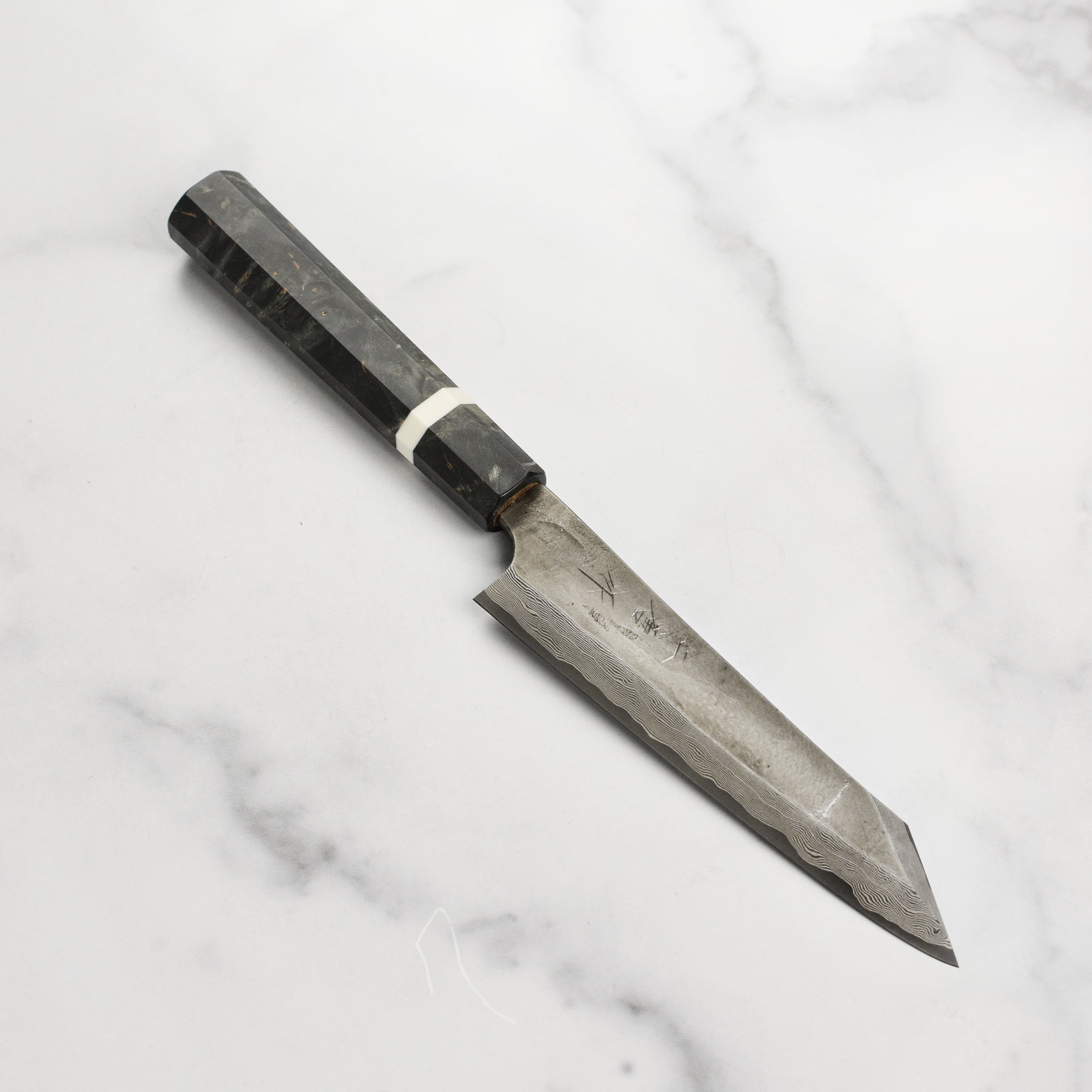 Nigara Ginsan Damascus kiritsuke petty knife with layered steel pattern for detailed cutting