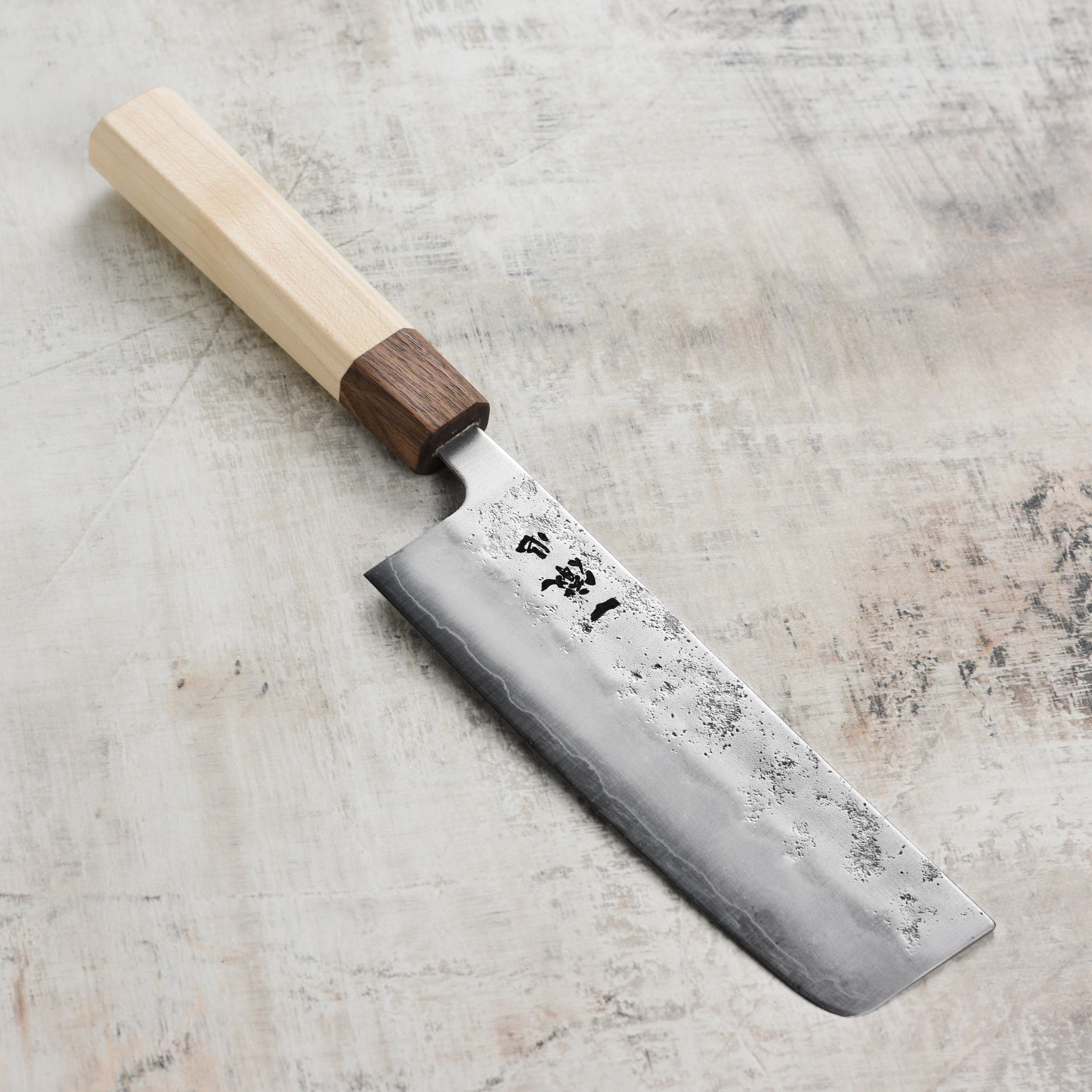 Ittetsu Ginsan Nashiji 6.5-inch nakiri knife with detailed Nashiji finish