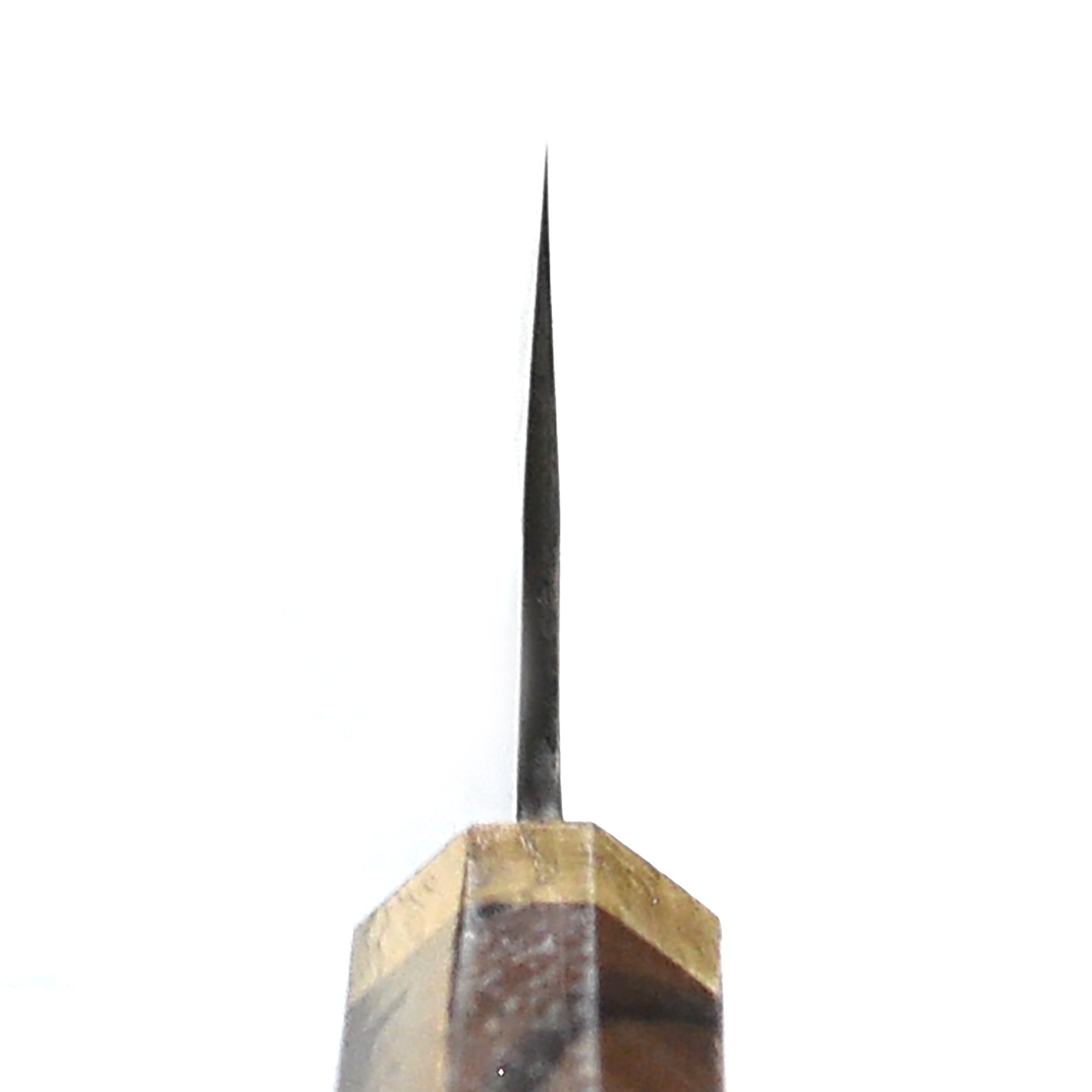 Close-up of Hinoura Aogami #2 Gyuto knife handle, emphasizing ergonomic design and comfort.
