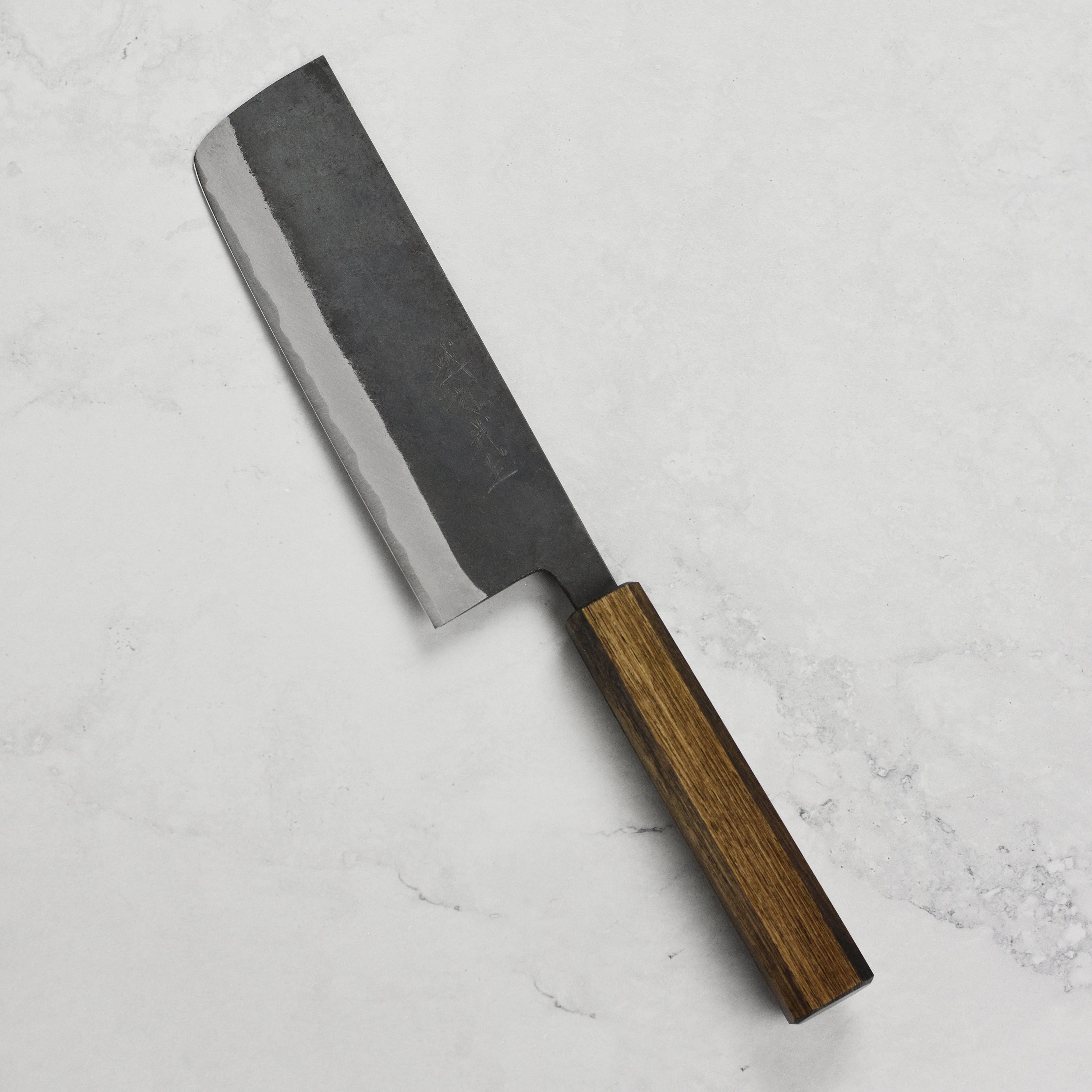 Top view of the 6.5-inch stainless steel Nakiri knife highlighting its sharp edge