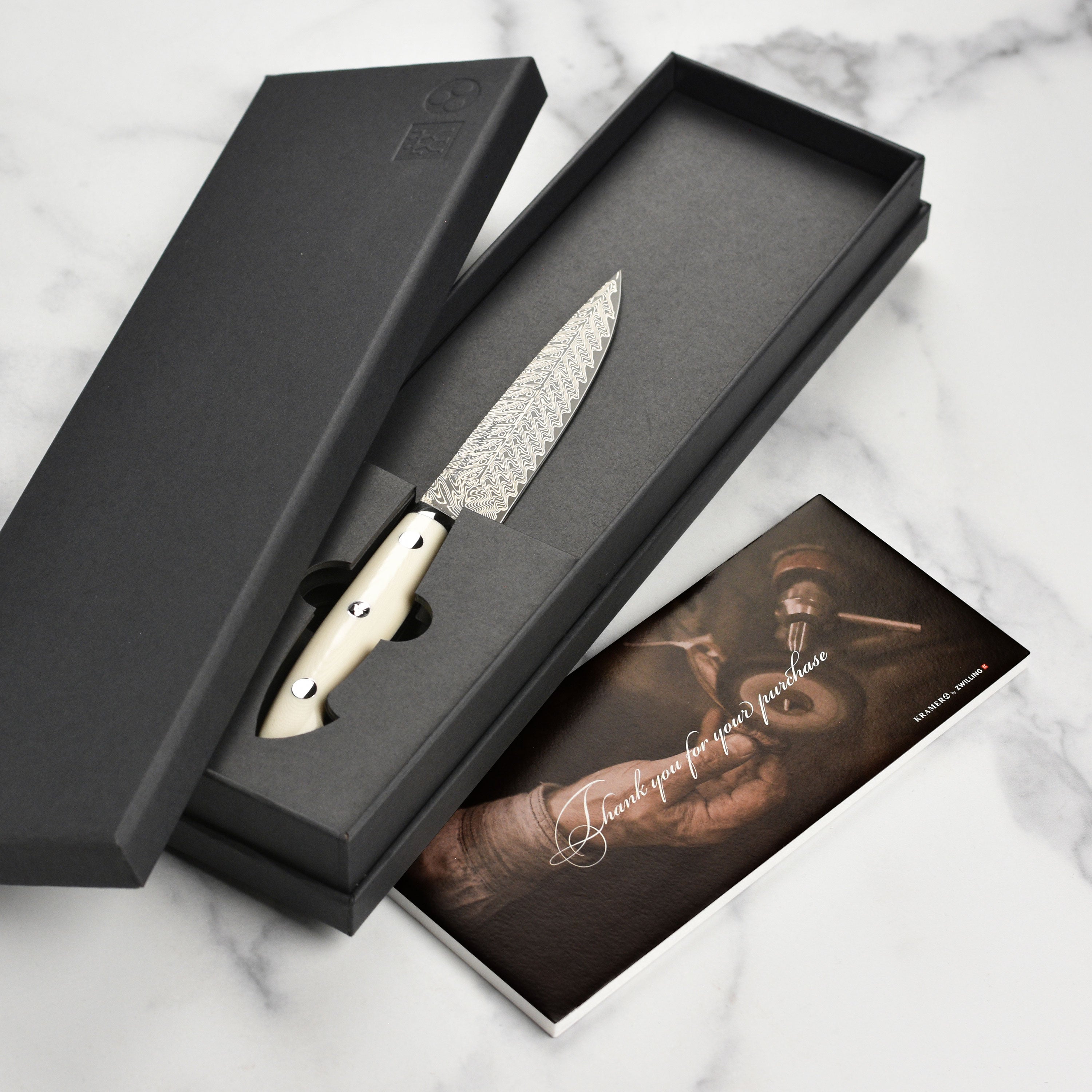 Full view of the Kramer Cumulus utility knife highlighting its handcrafted quality