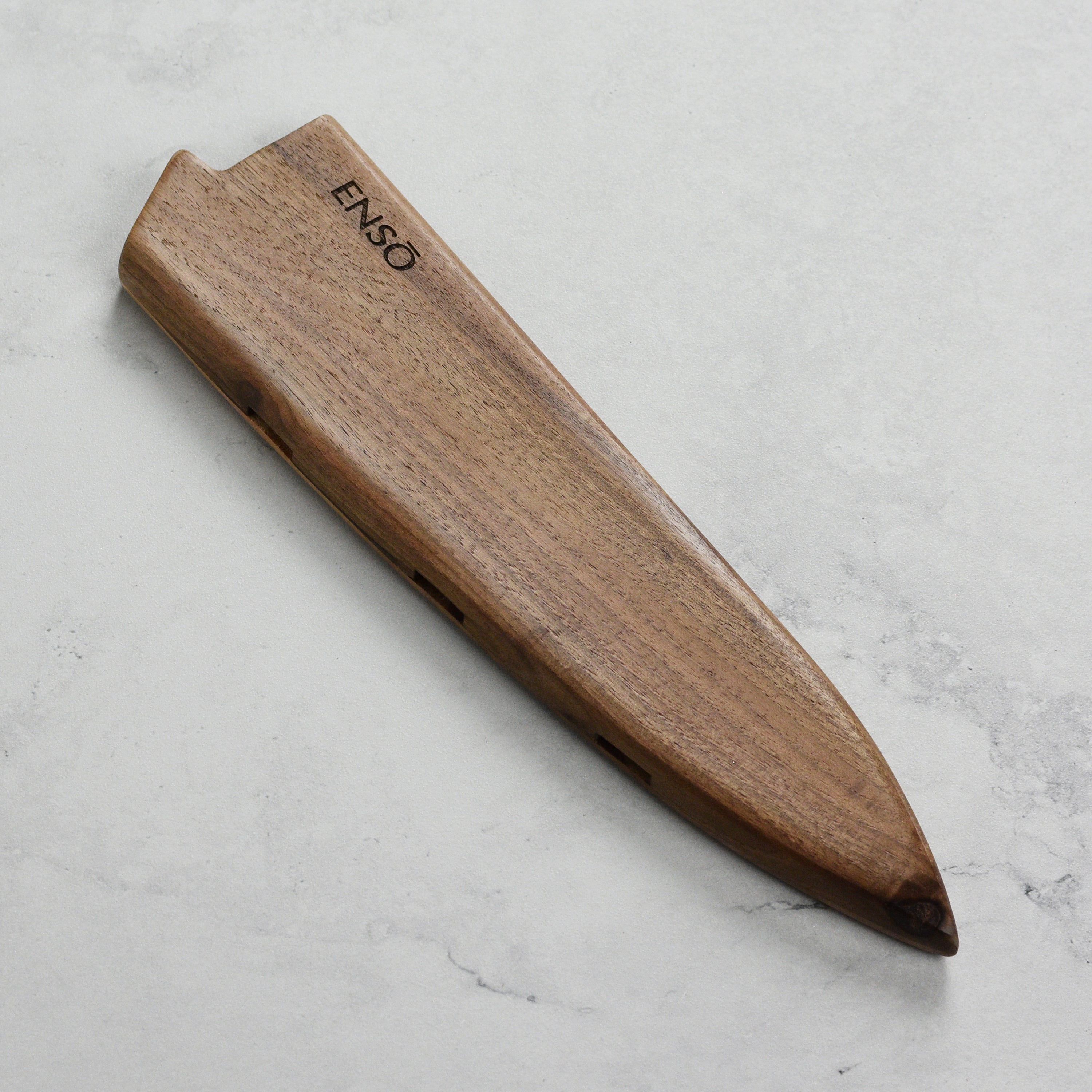 Walnut magnetic sheath for 8 inch chef knife showcasing elegant design and strong magnetic hold.