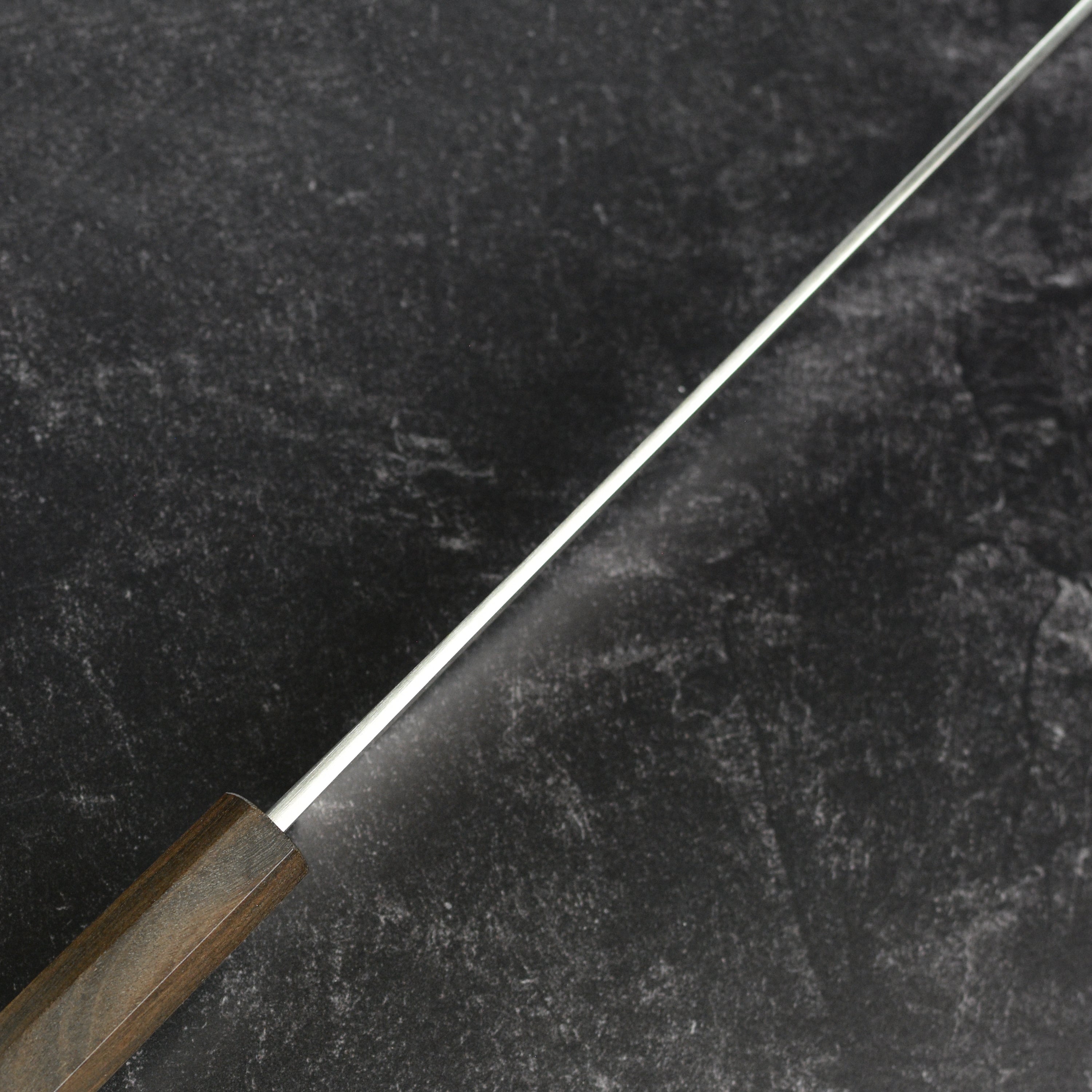 Close-up of the high-quality Japanese kitchen knife blade detail